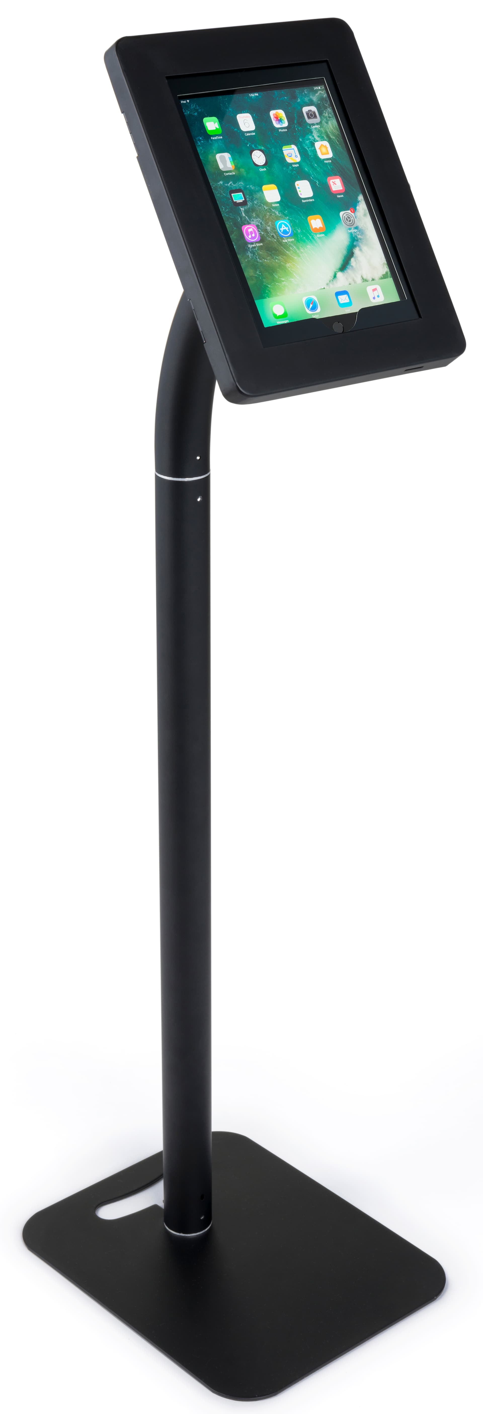 Floor to Counter Public Tablet Holder with Black Enclosure
