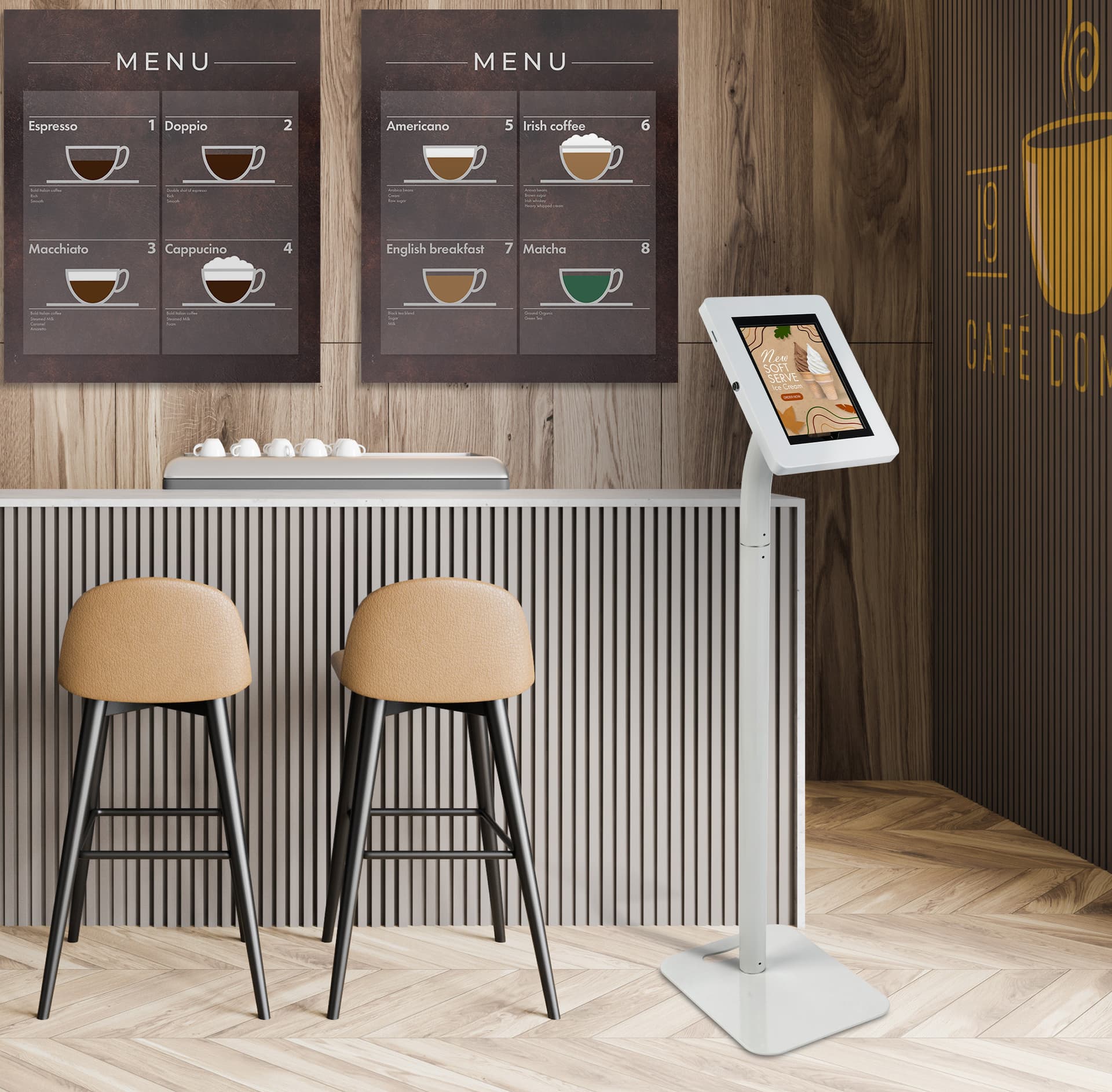 Floor to Counter Tamper-Proof Tablet Holder with stable base