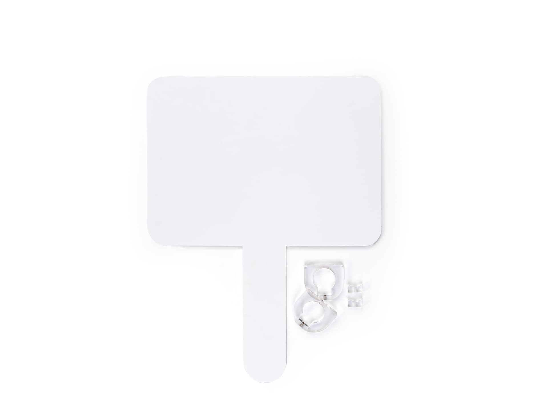Height adjustable iPad display with graphics and a personalized header board