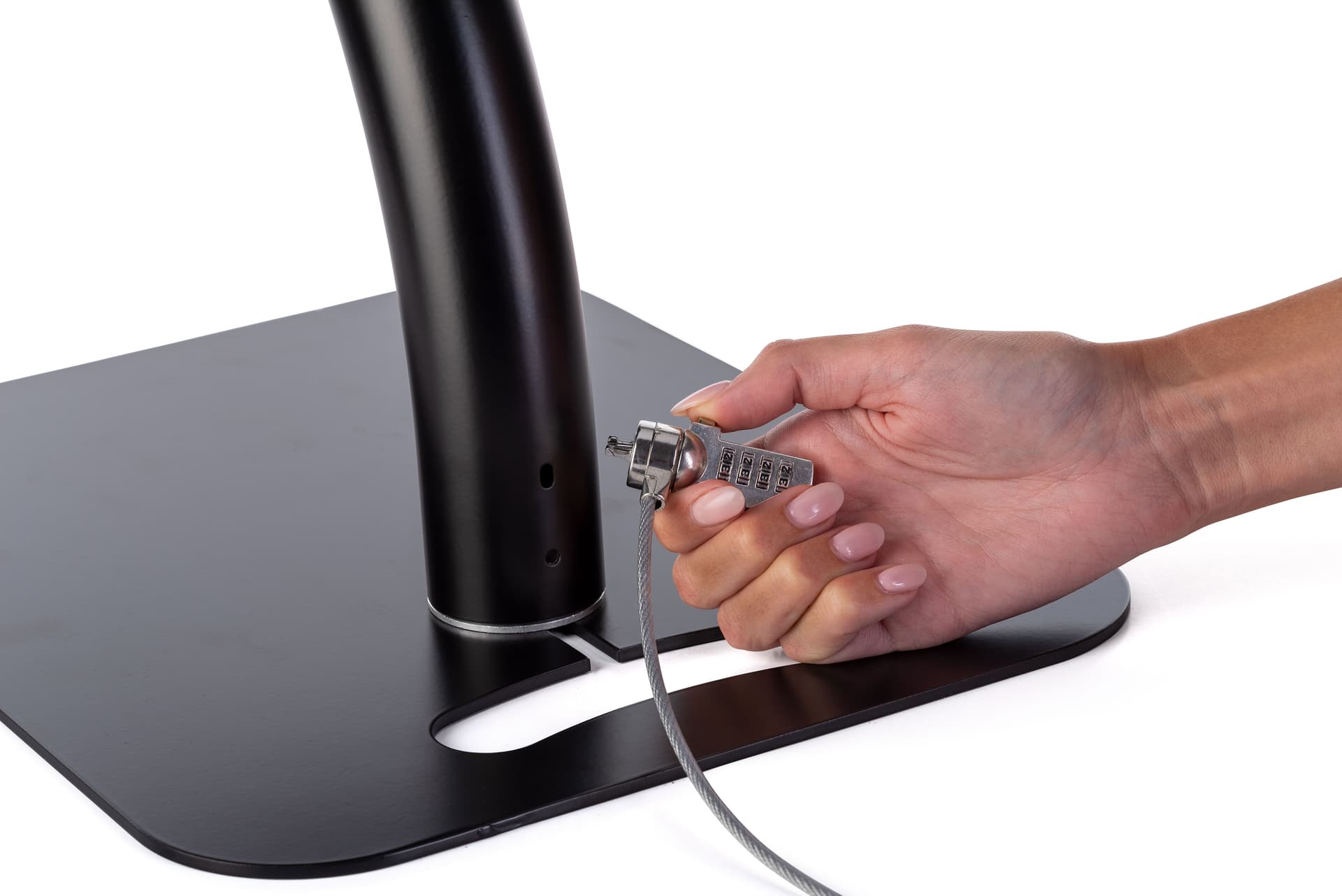 Adjustable iPad pro 12.9" floor stand with Kensington-style lock slot