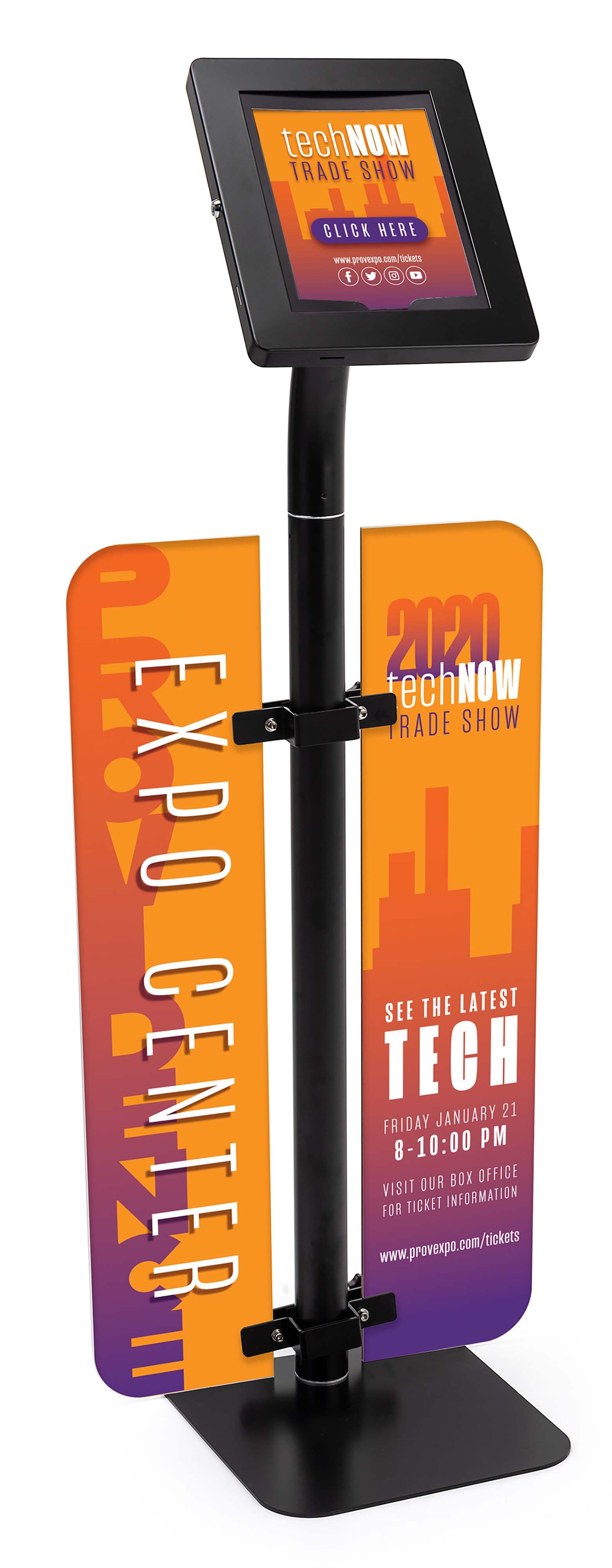 Branded iPad survey stand with floor standing placement