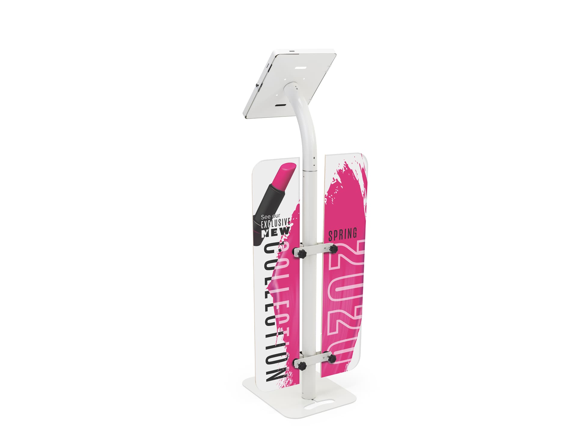 iPad display stand with foam board graphics that are double-sided