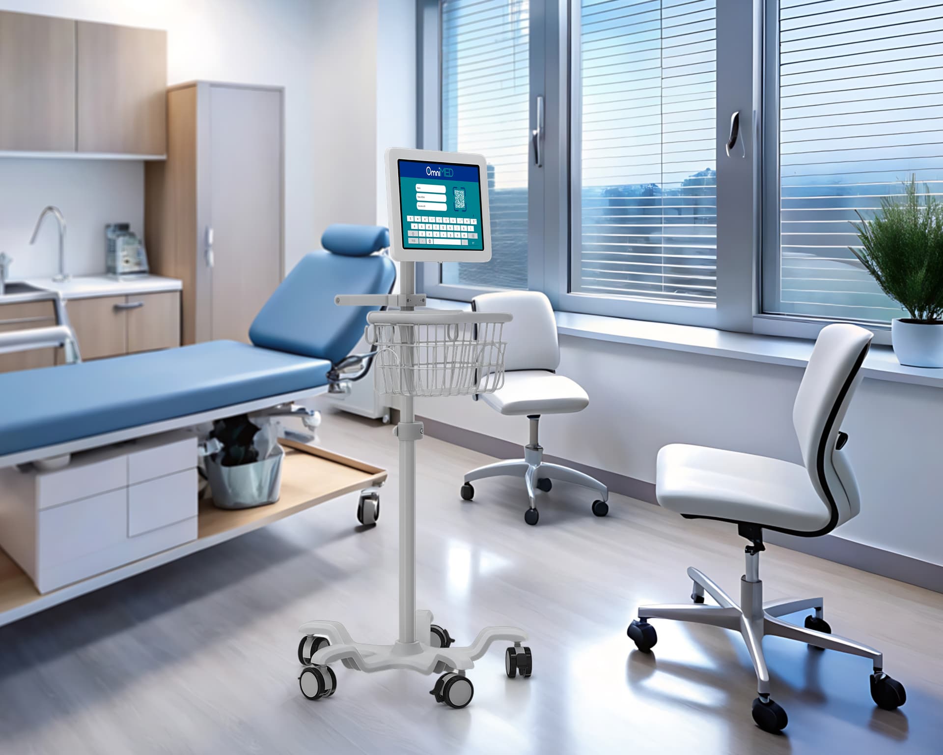 Medical mobile iPad cart being utilized in a physicians office
