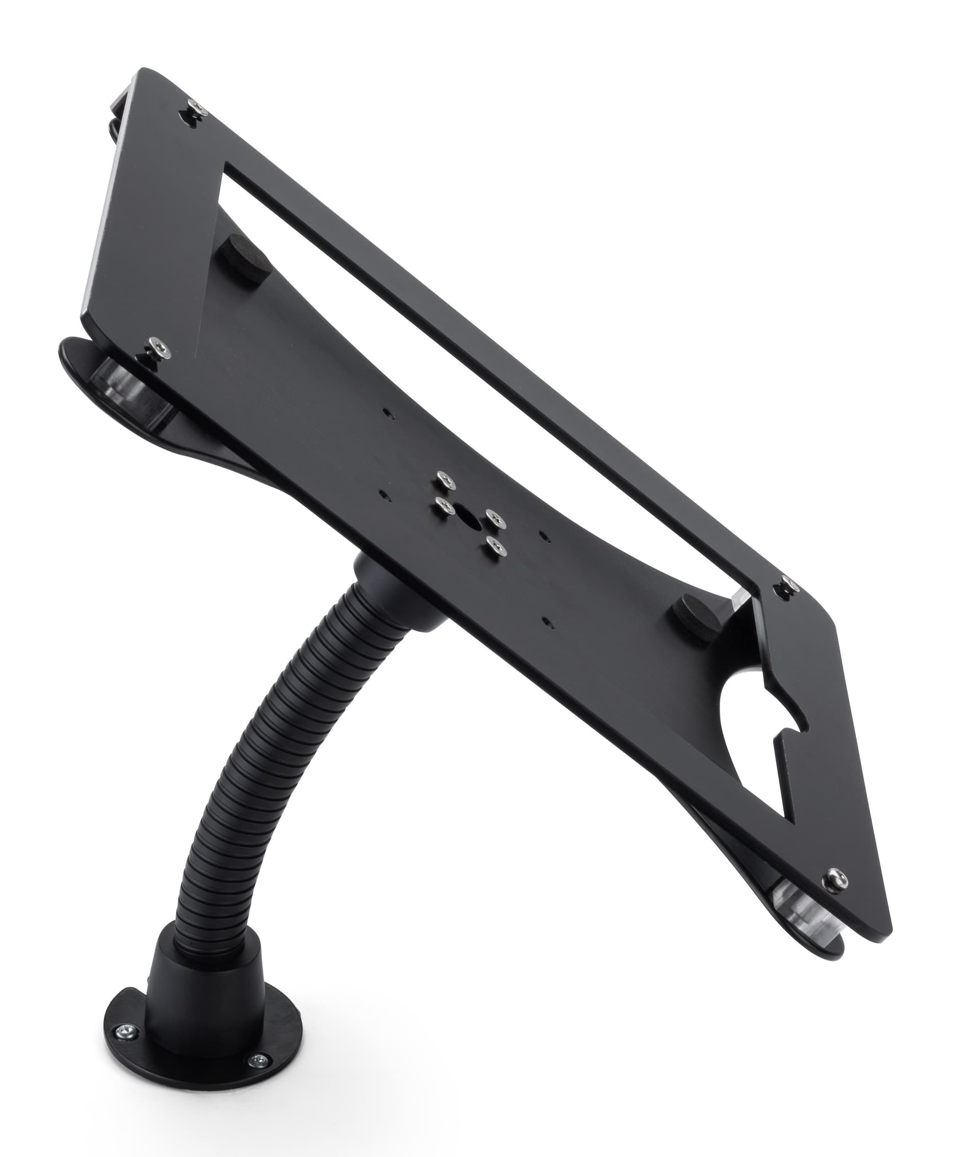 Flex arm tablet mount custom holder for 12.9 iPad with permanent mounting option