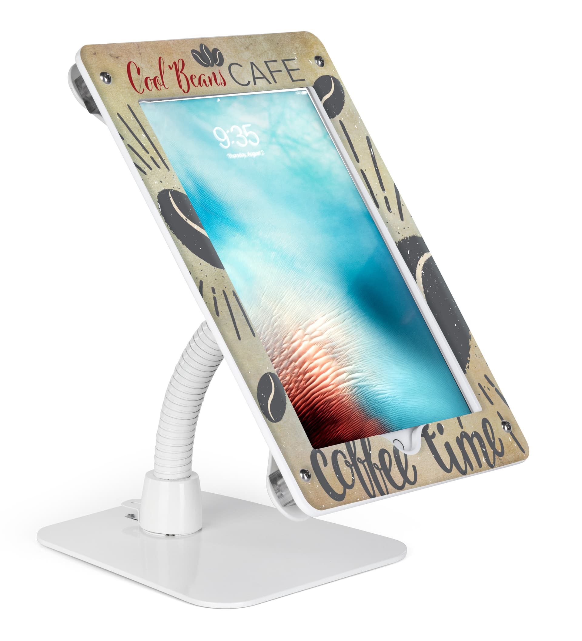 Custom secure flexible iPad 12.9 stand with personalized graphics