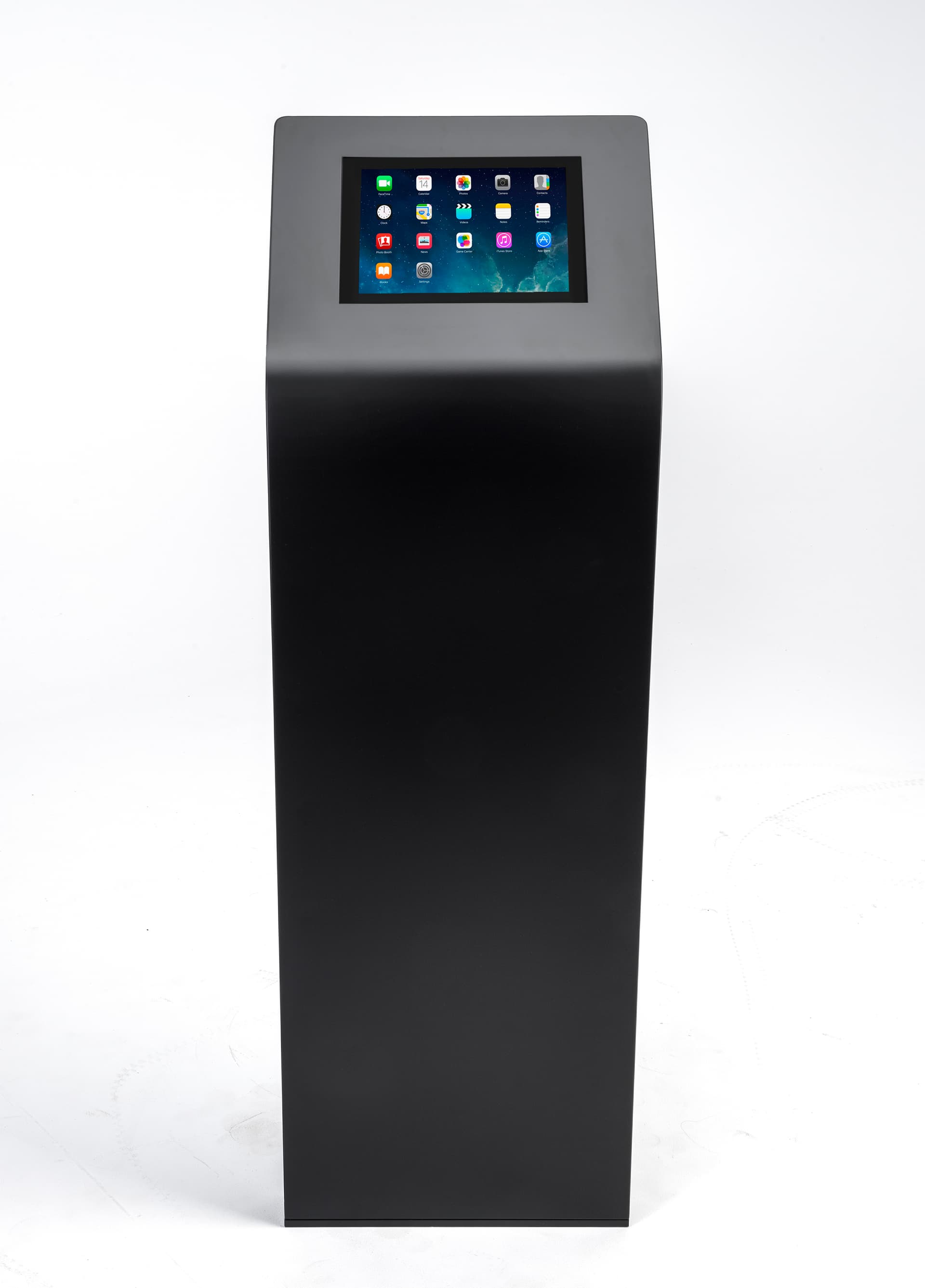 Black powder coated steel tablet kiosk stand for 12.9" devices