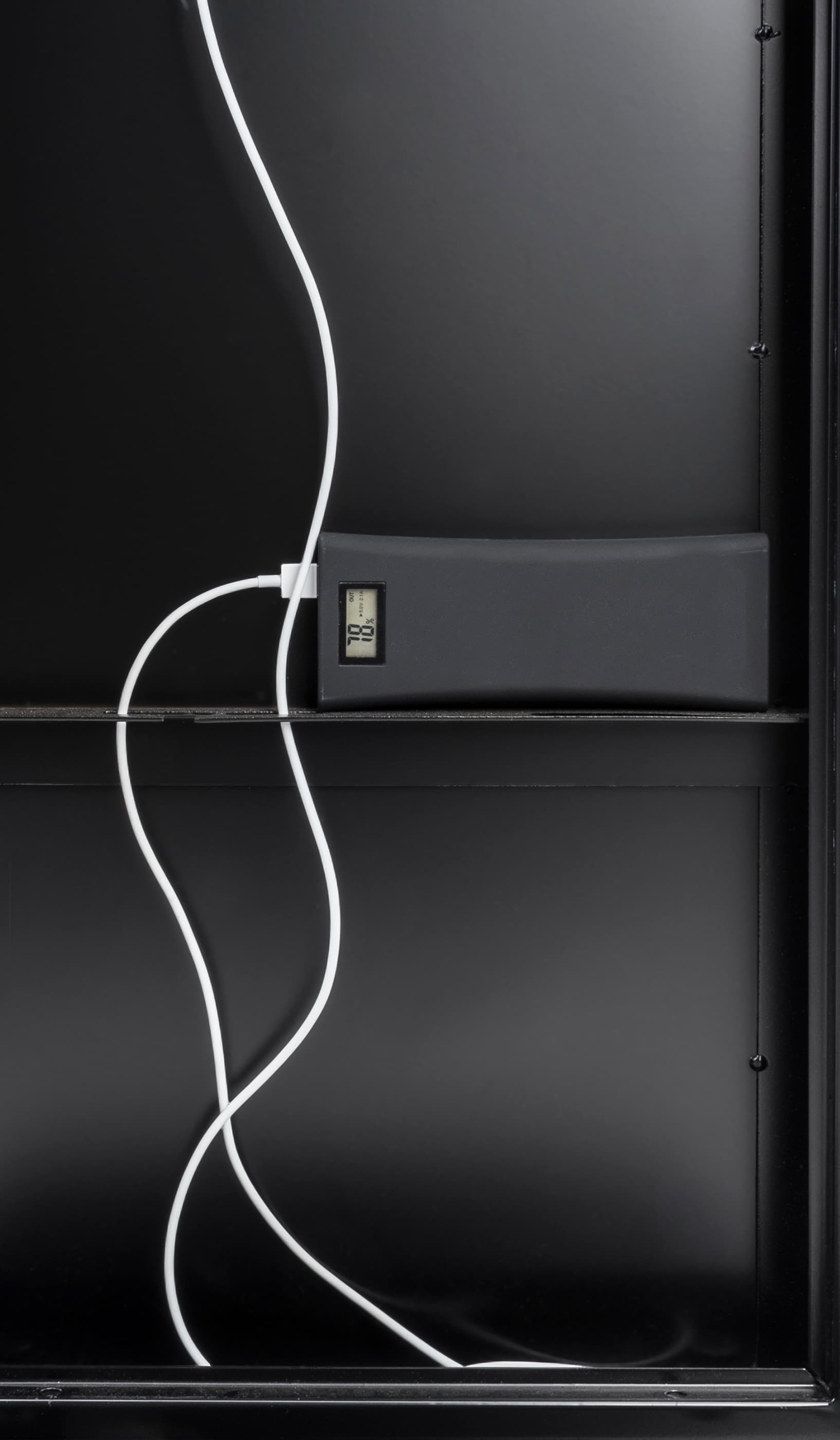 Custom backlit graphic iPad kiosk with small inside shelf for storage