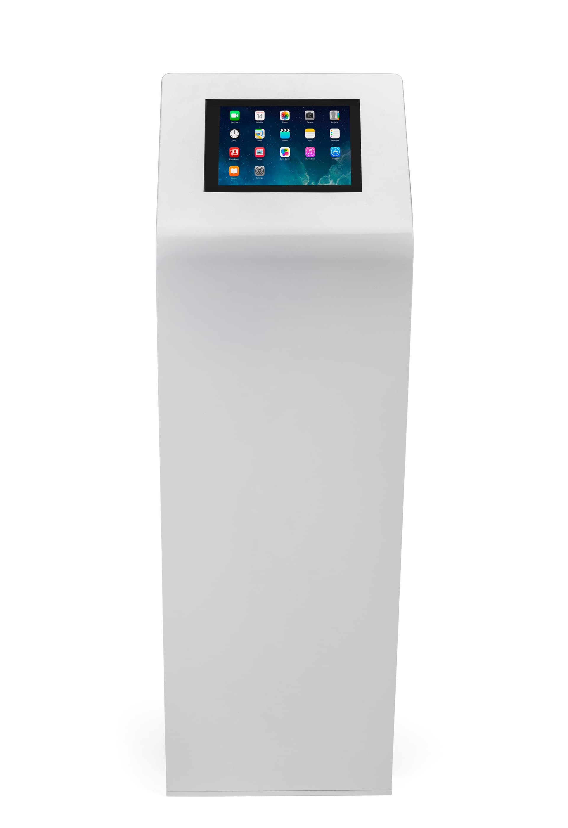 Elegant modern powder coated white iPad floor stand kiosk