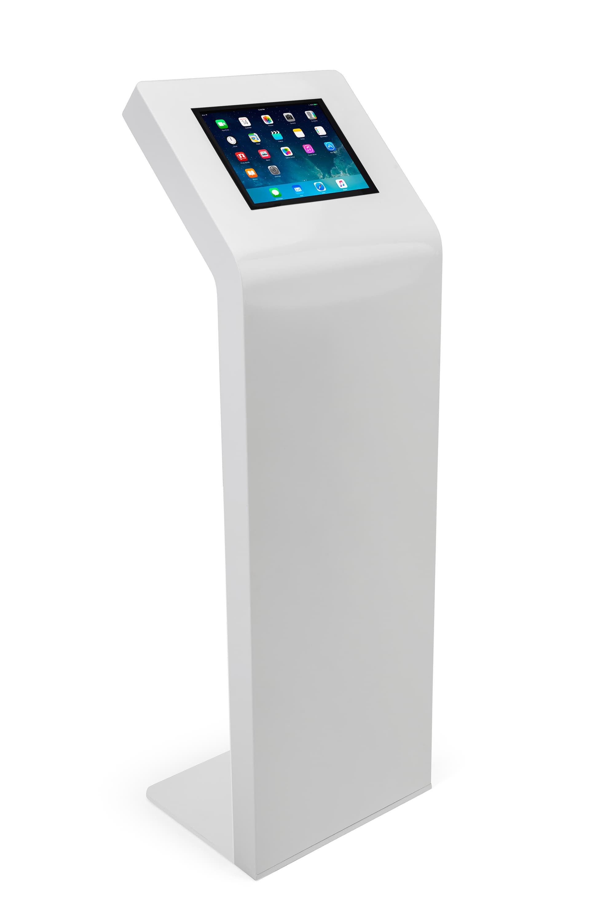 White iPad floor stand kiosk with sturdy steel build