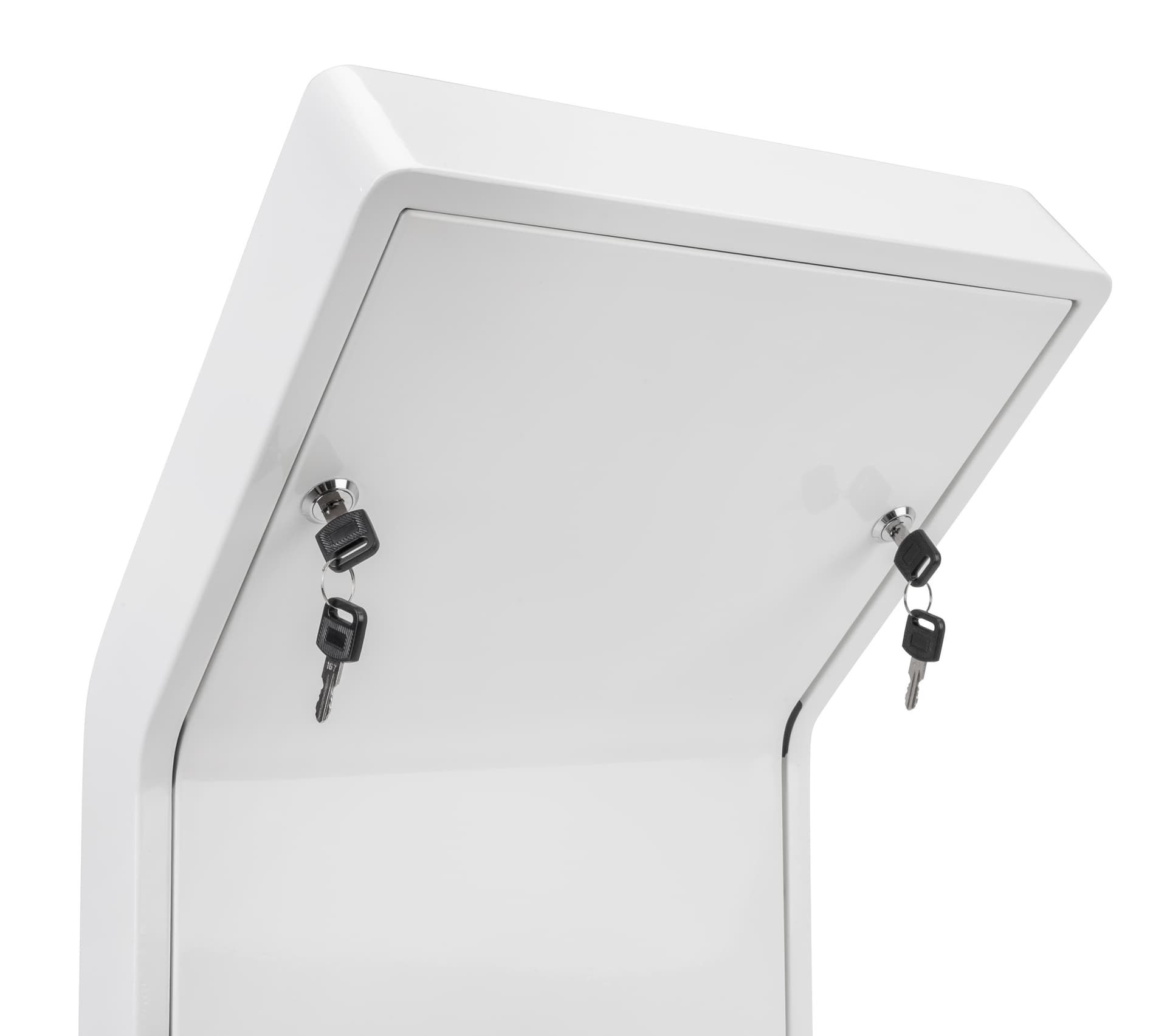 Floor stand for tablet secure compartment with built-in wire management
