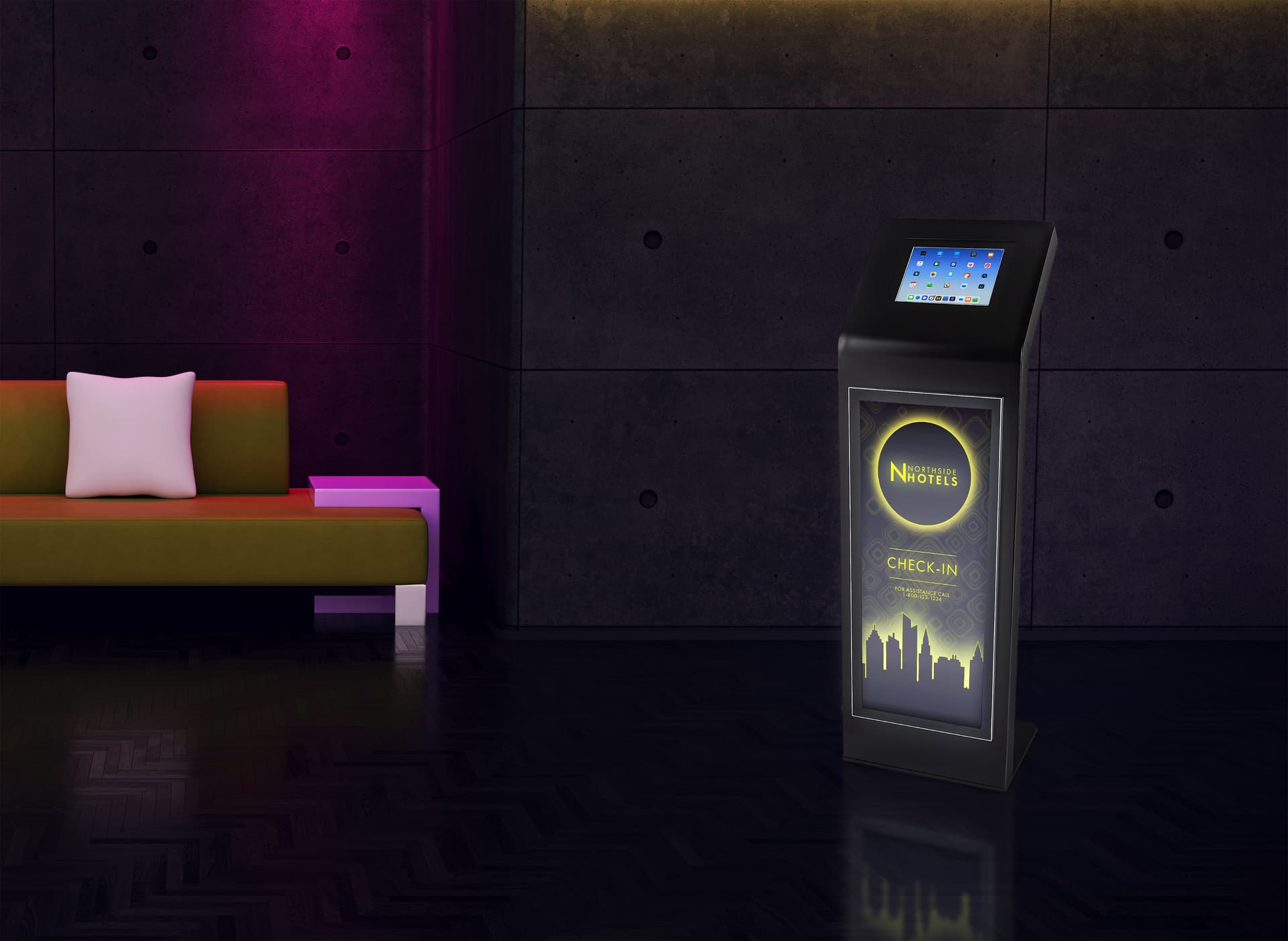 Custom backlit graphic iPad kiosk with LED illumination