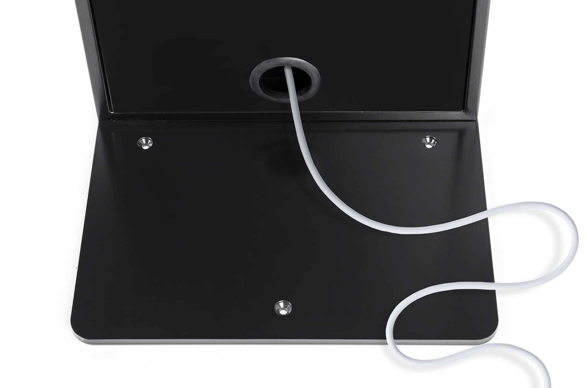 Custom backlit graphic iPad kiosk with cable management system