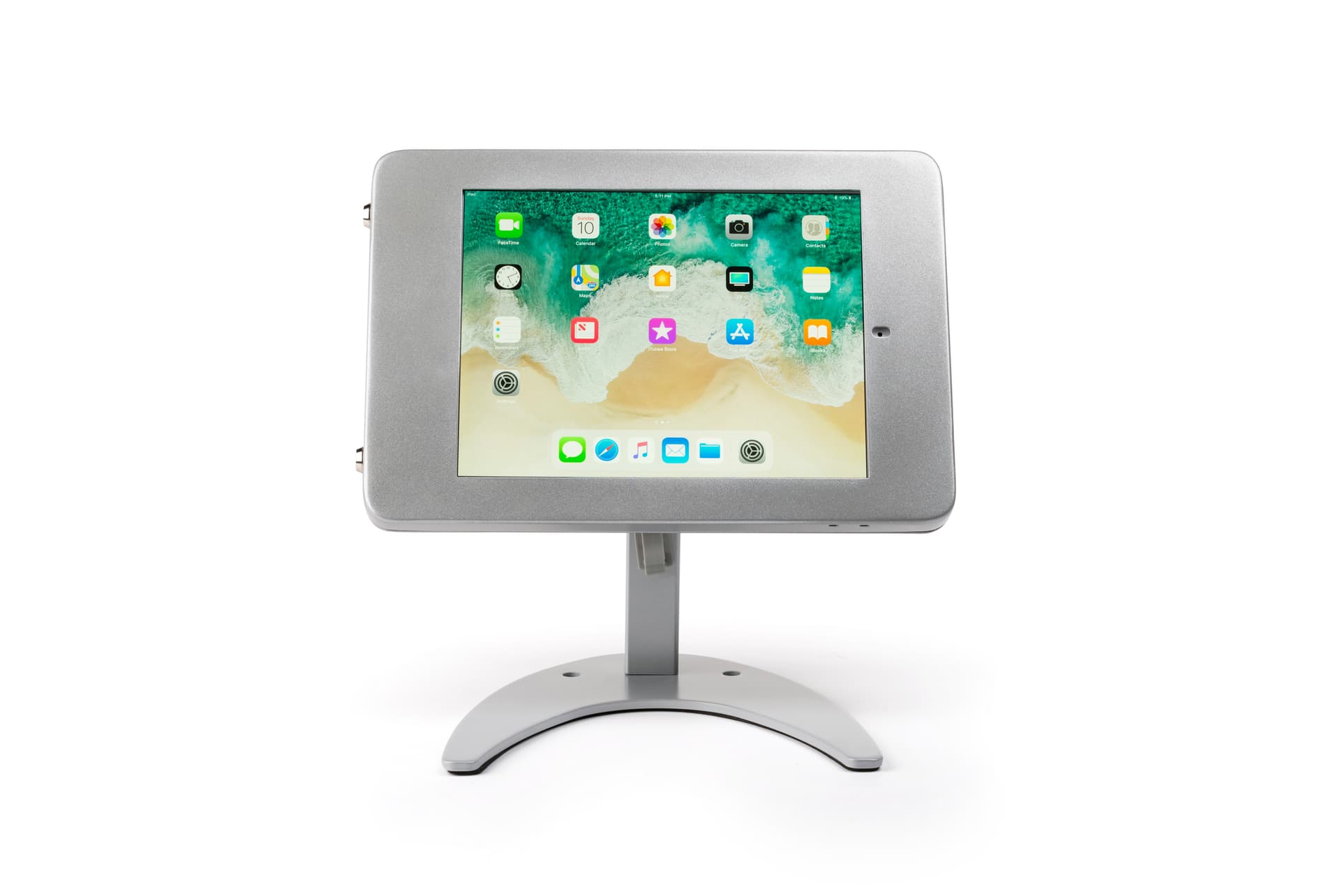 Countertop iPad Pro locking tablet holder stand in landscape mode