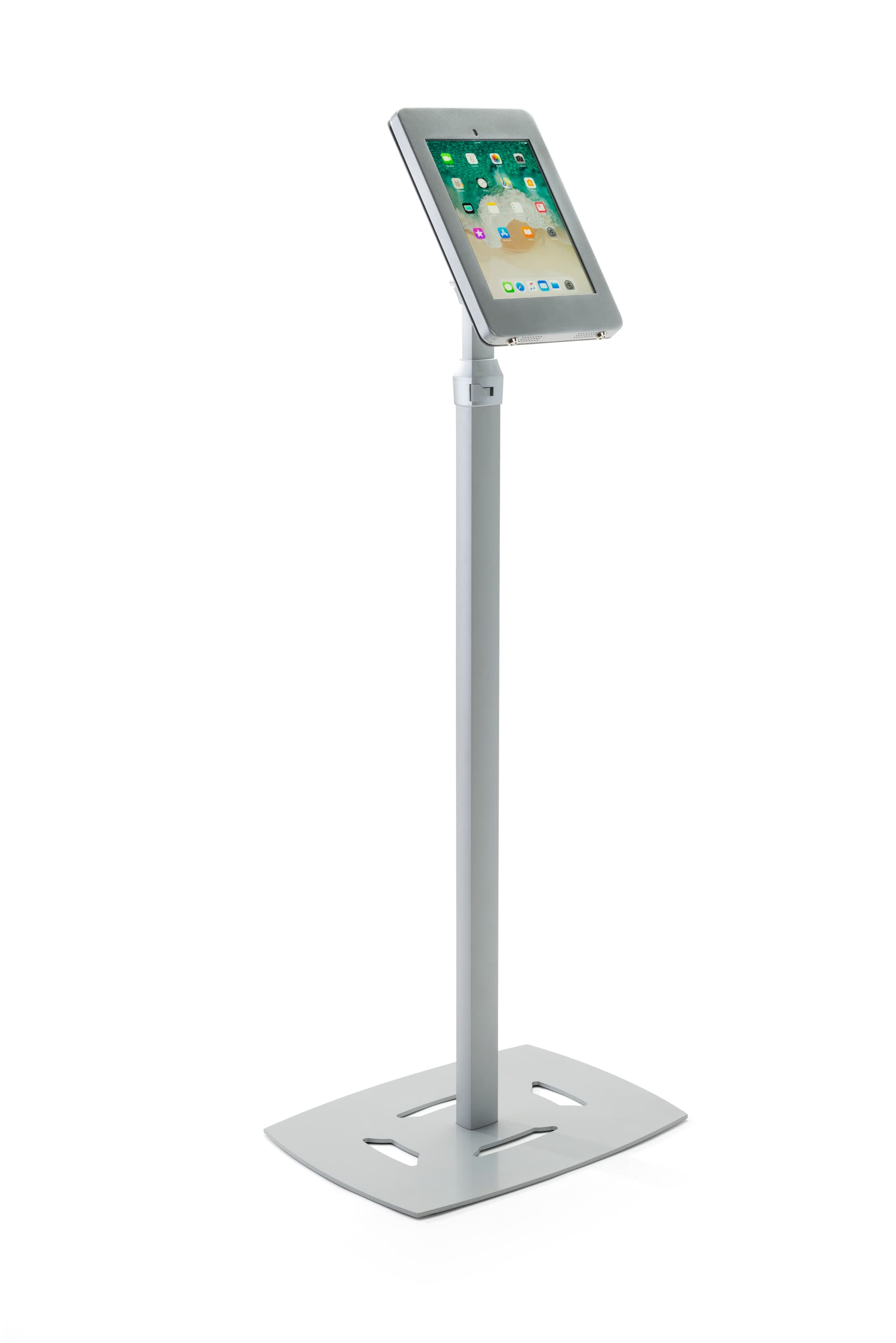 Height adjustable iPad Pro POS floor stand holding 10.5" tablet
