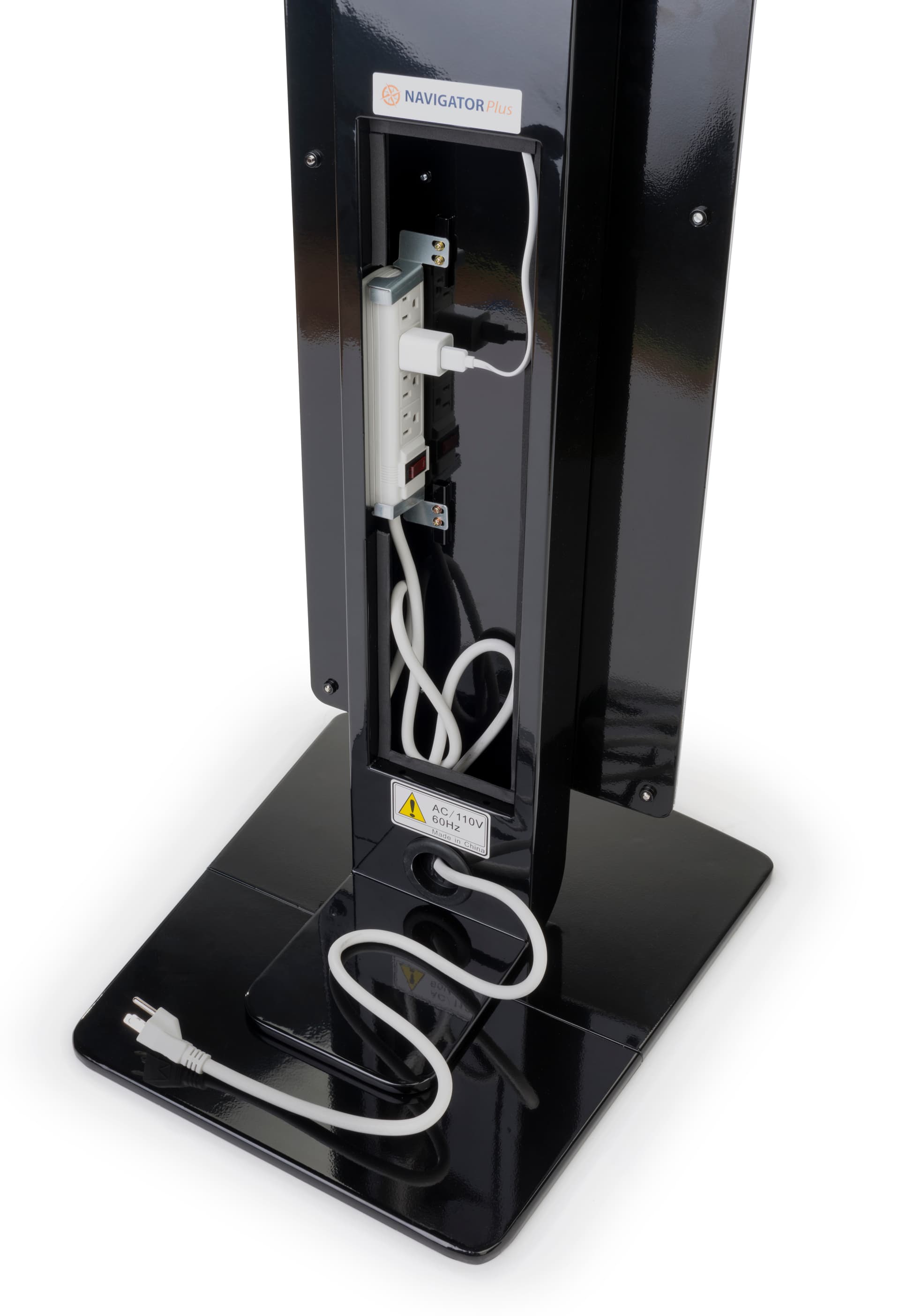 Pillar base iPad Pro kiosk with printed poster and integrated power supply