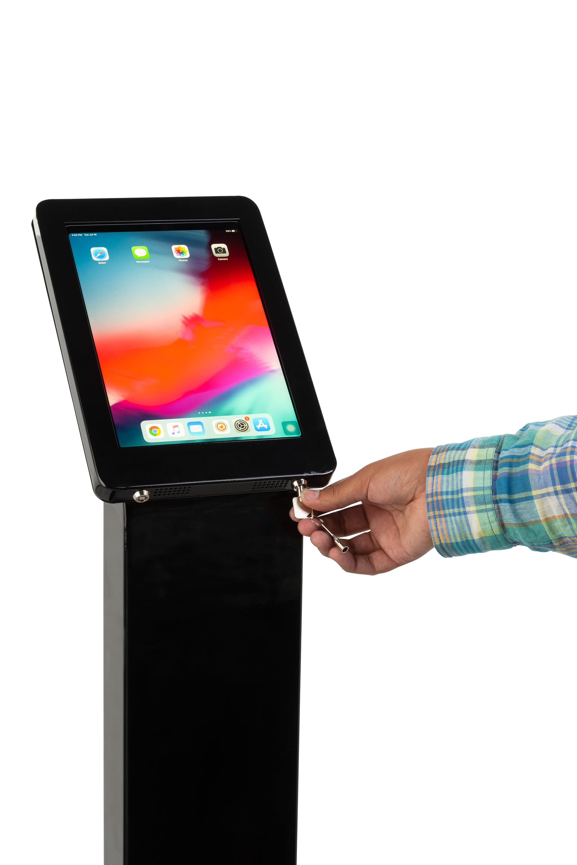 iPad pro 11 tablet stand with dual locking enclosure for theft-prevention 