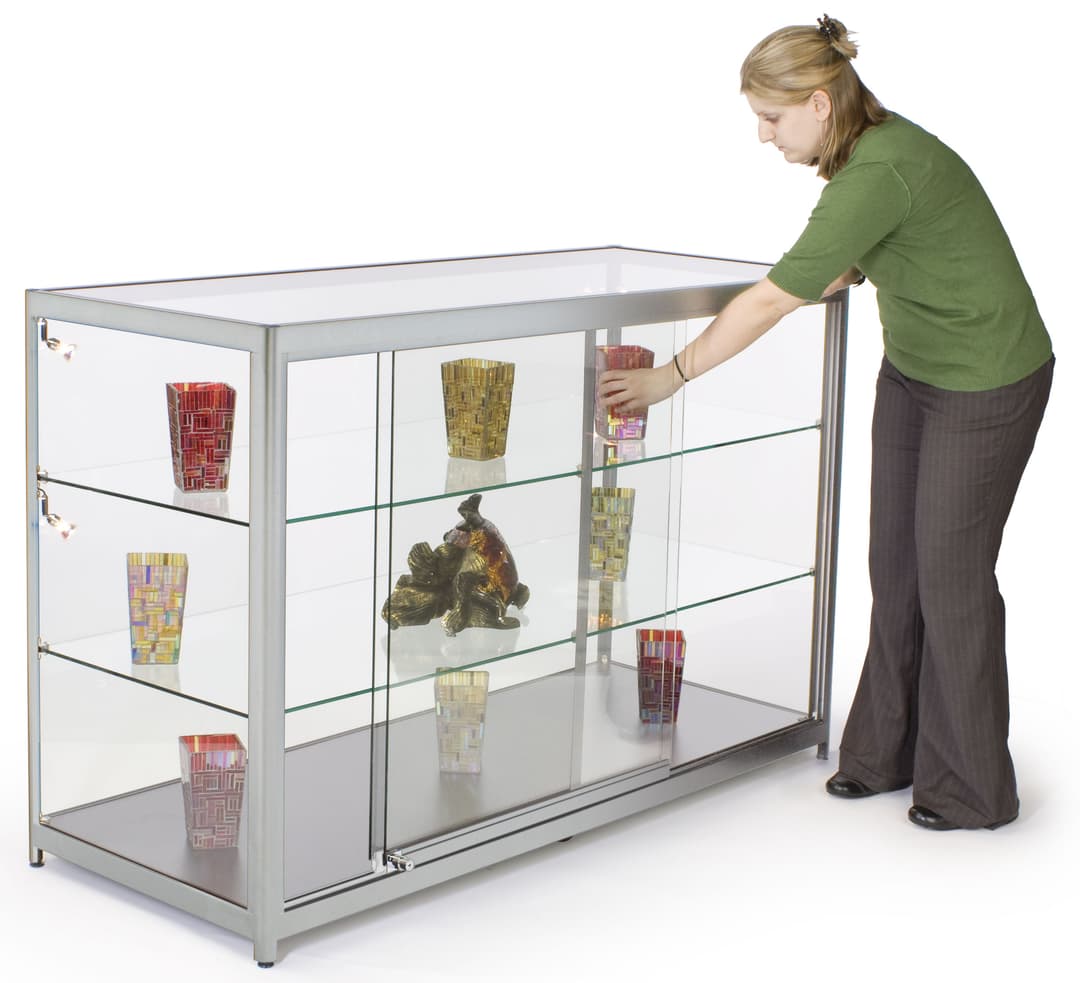 Tempered Glass Display Counter | Silver Finish & Interior Lighting ...