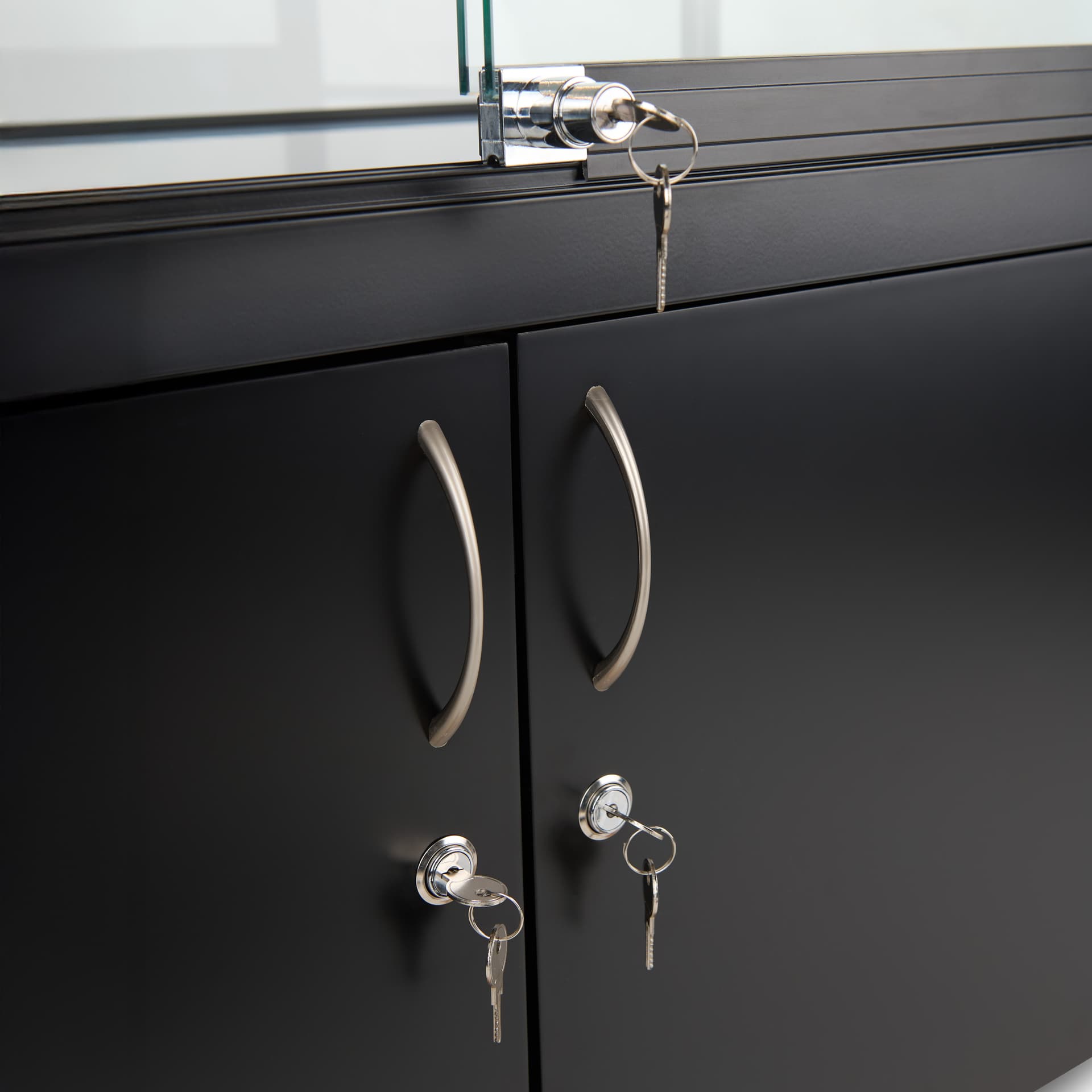 Retail store display case with lockable display and storage