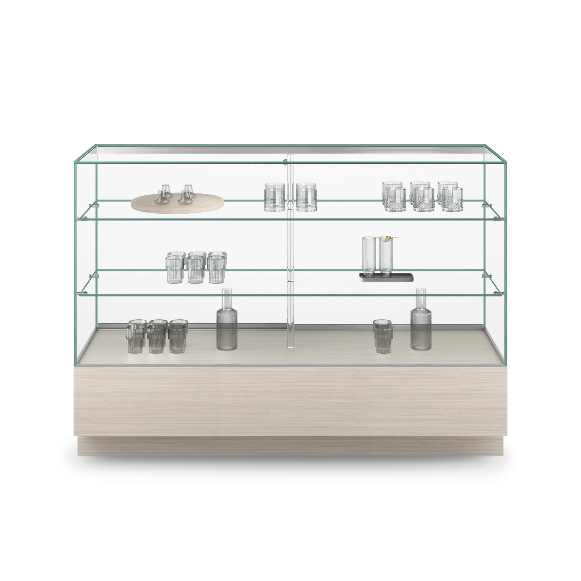 Glass display case for retail merchandising