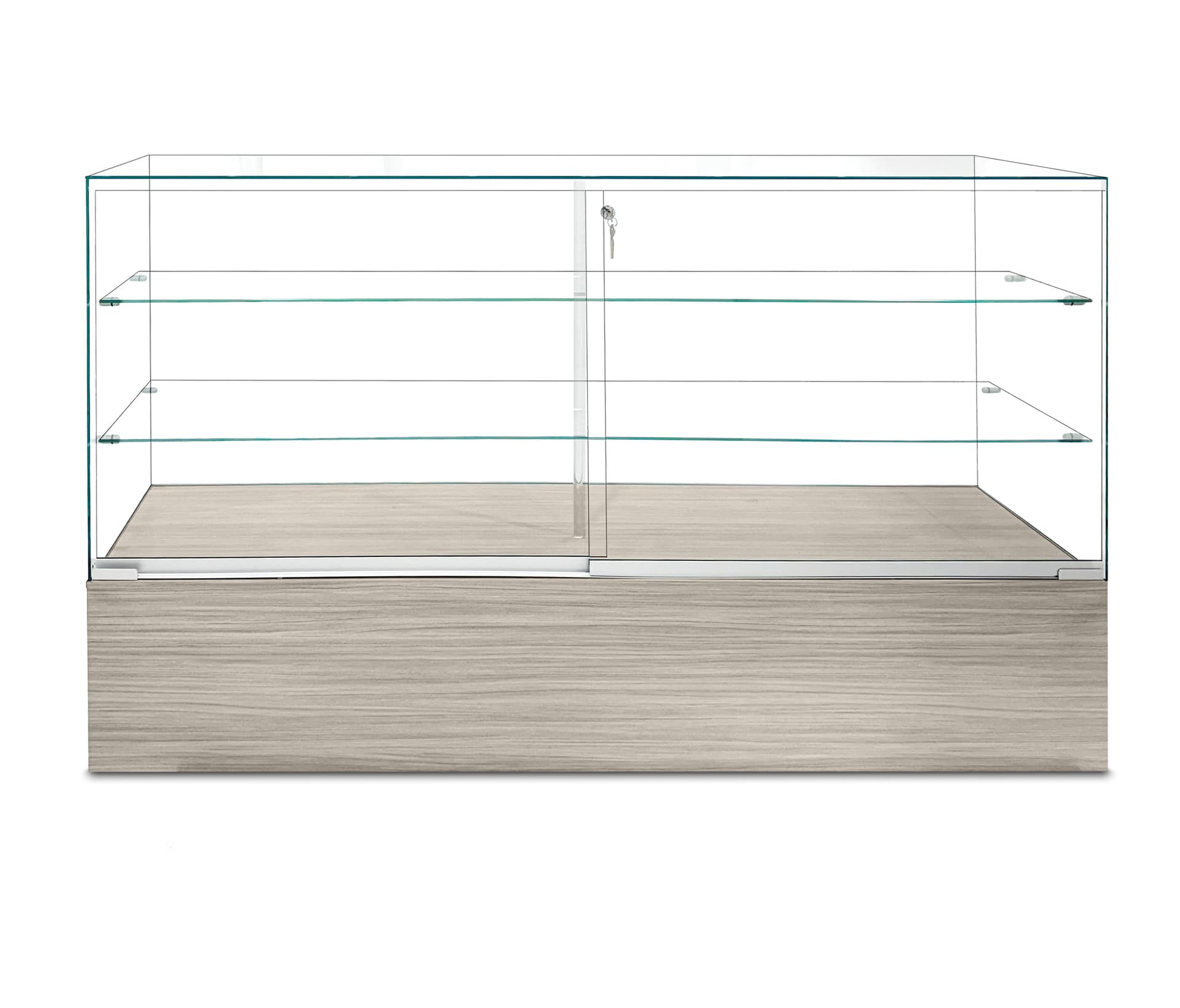 Glass display counter with sliding doors