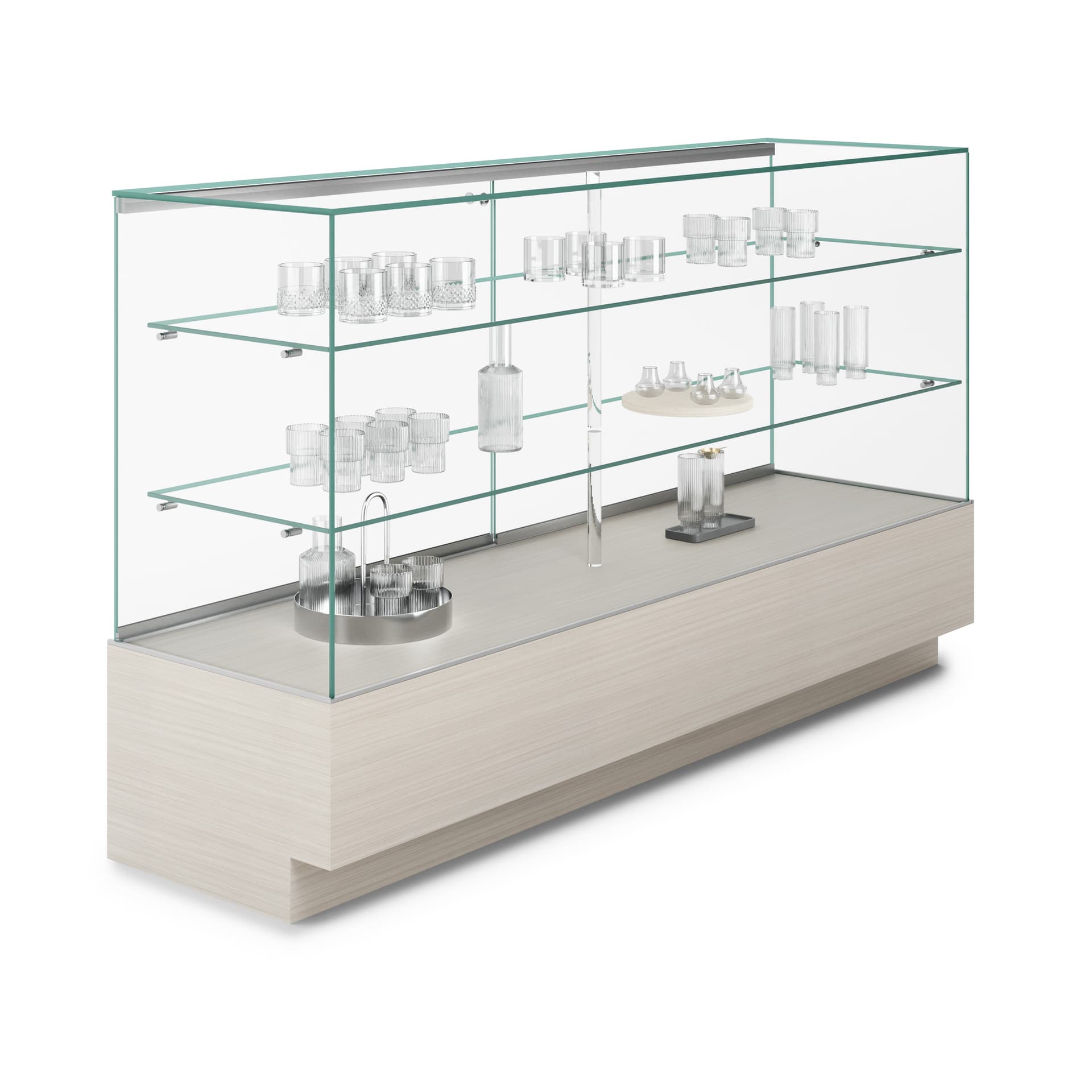 Glass display counter with neutral base