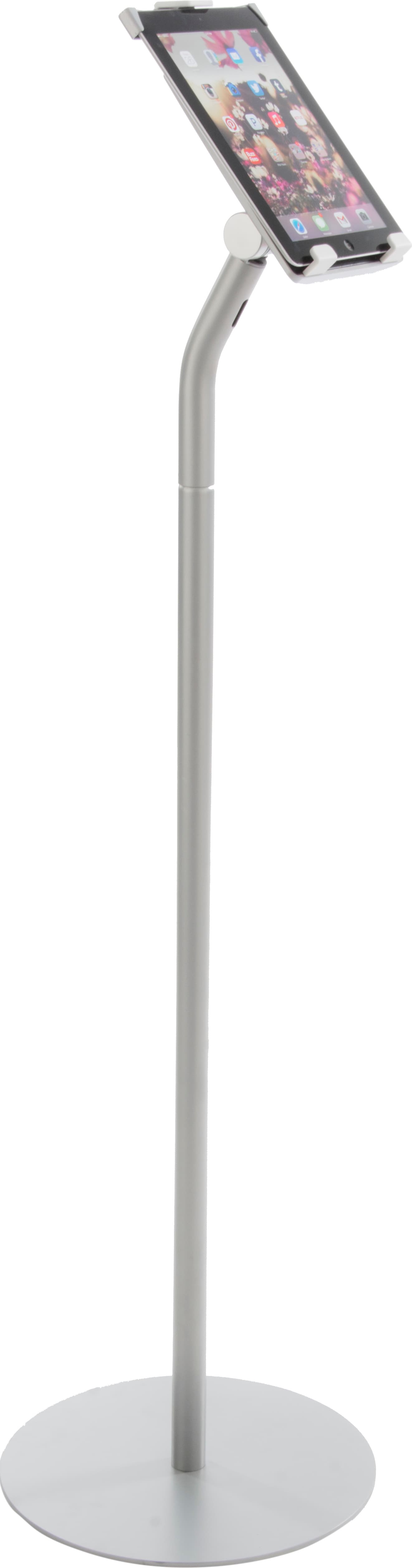 Silver Floor iPad Stand with Portrait or Landscape Mounting