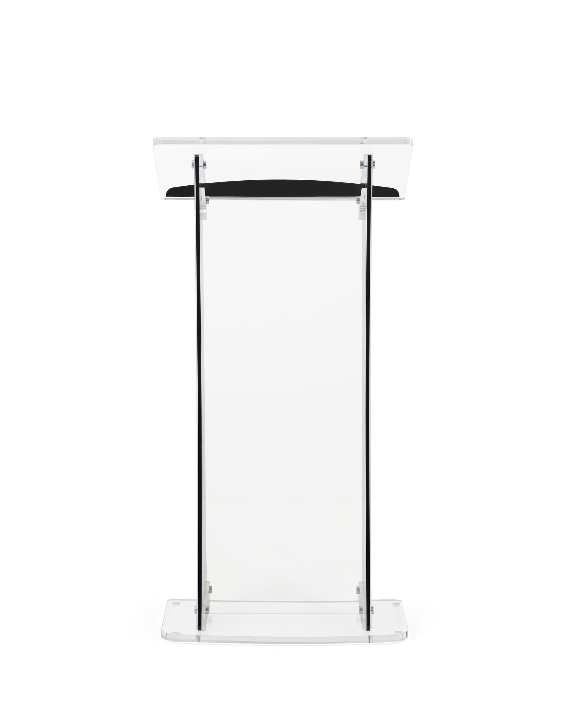 Collapsible acrylic podium with black book stop