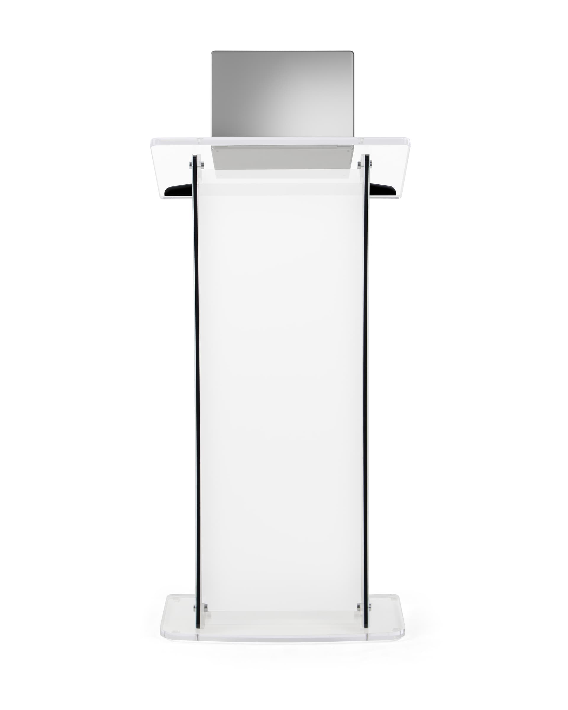Collapsible acrylic podium with frosted privacy panel