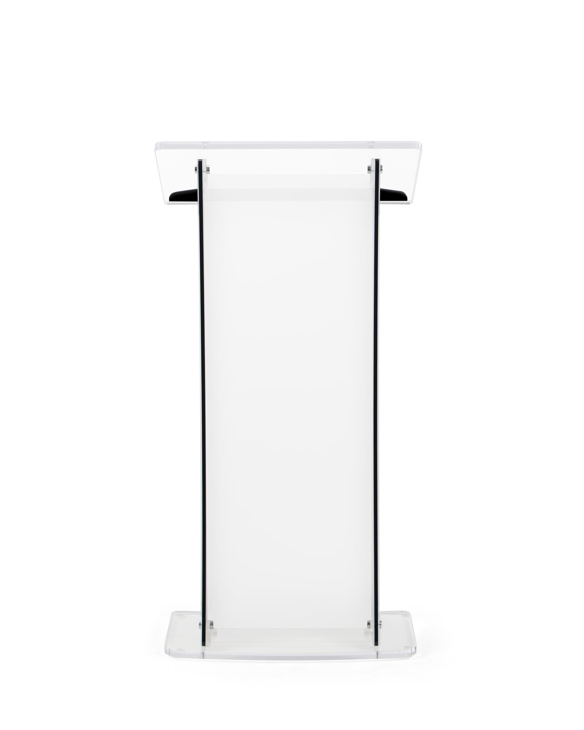 Collapsible acrylic podium with half inch black book stop