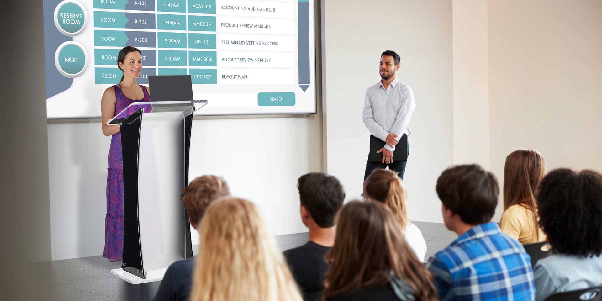 Collapsible acrylic podium in student lecture hall