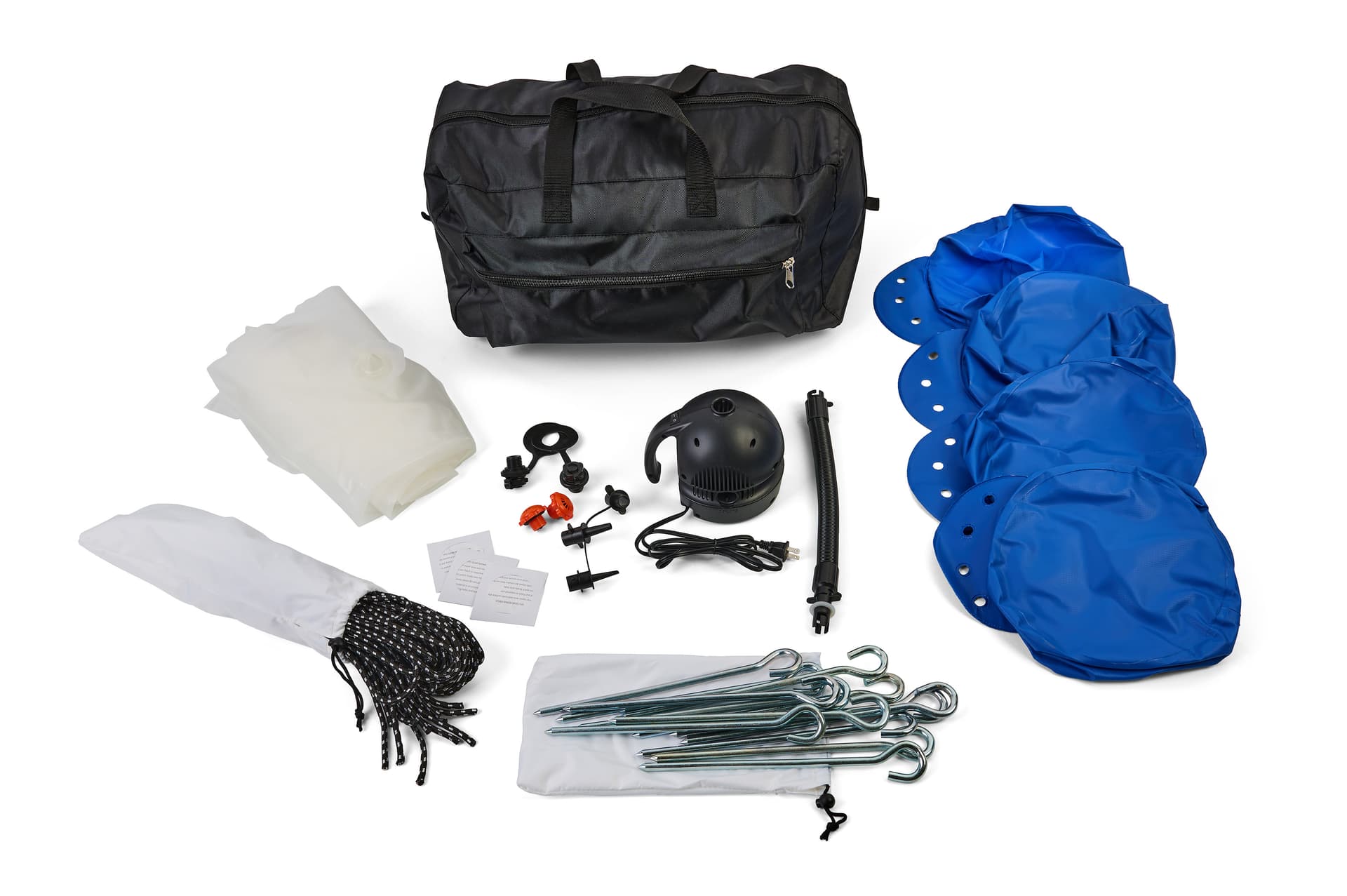 13' inflatable dome tent with carry bag, accessories, and repair kit