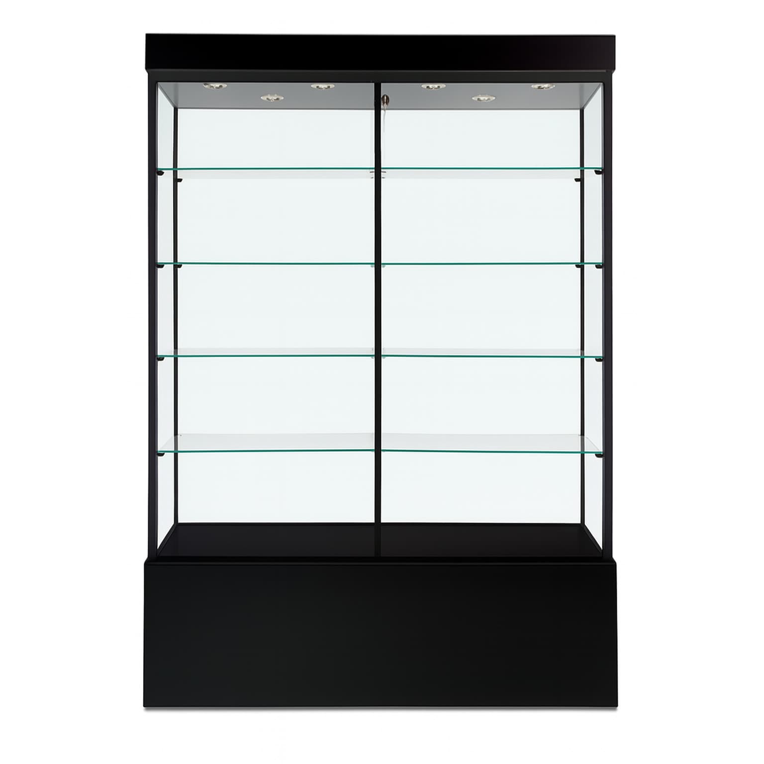 Glass display case with adjustable shelves