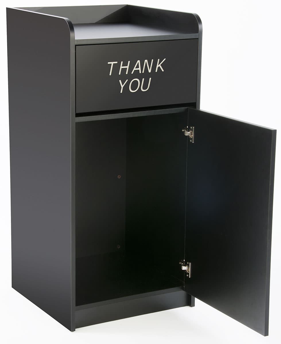 Thank You Trash Can Has a Swing Door For Garbage
