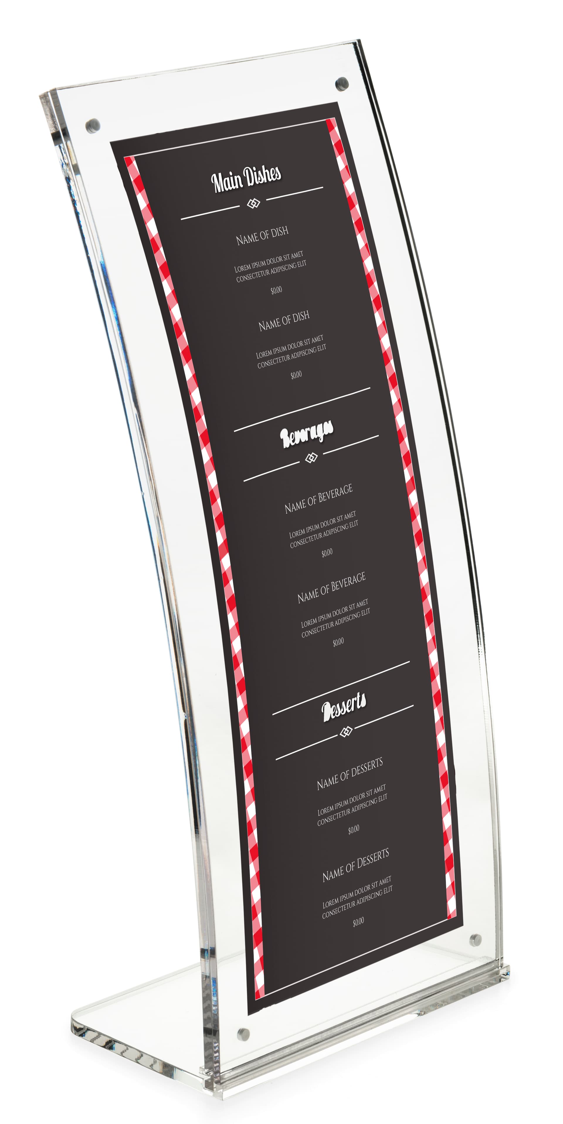 Curved L Shaped Upright Acrylic