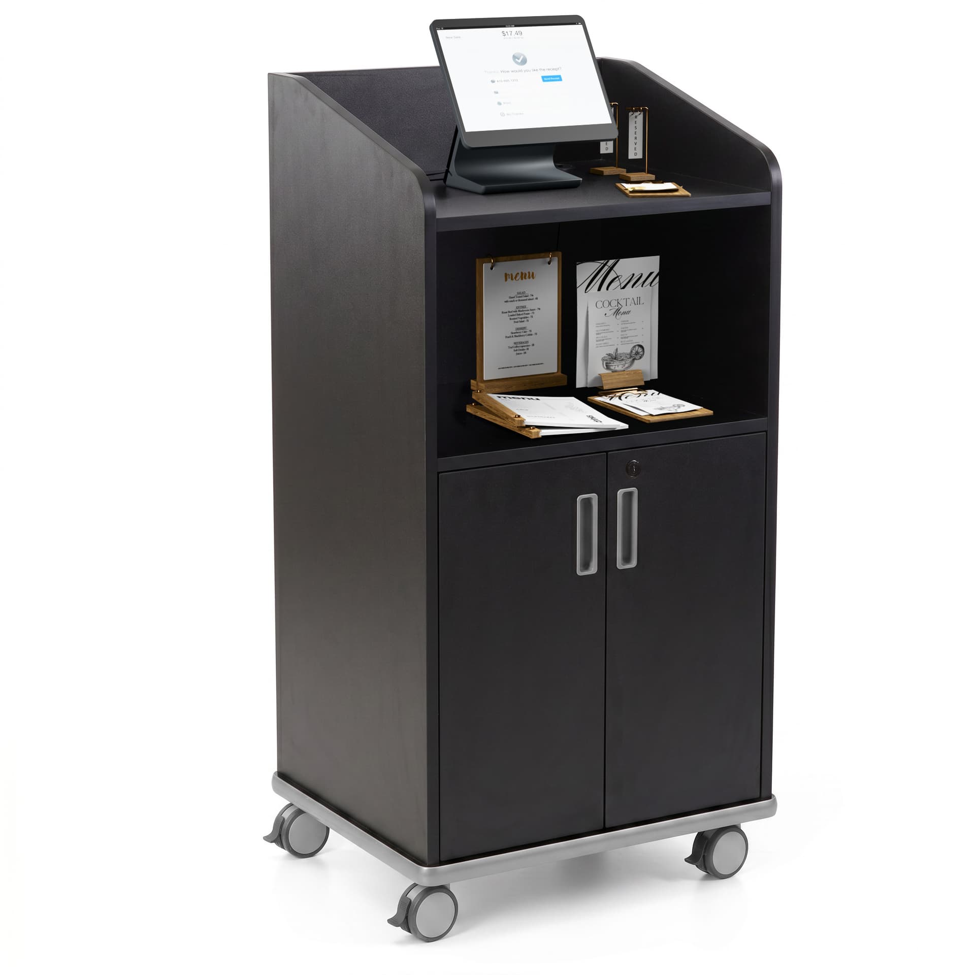 Modern Floor Lectern on Wheels is a perfect workstation for restaurants, retail stores, trade shows, and more