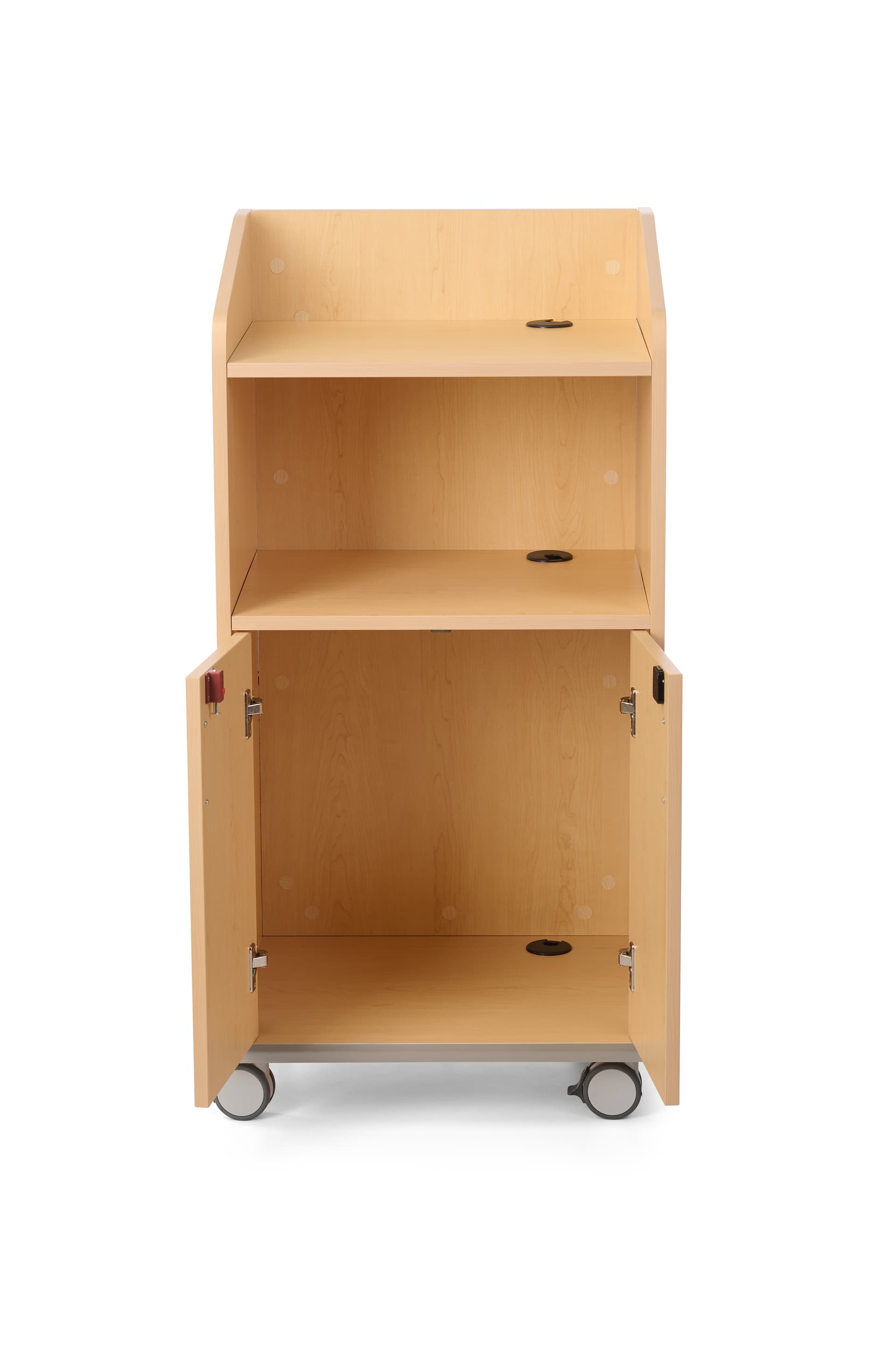 Modern Floor Lectern on Wheels includes a sizable locking cabinet