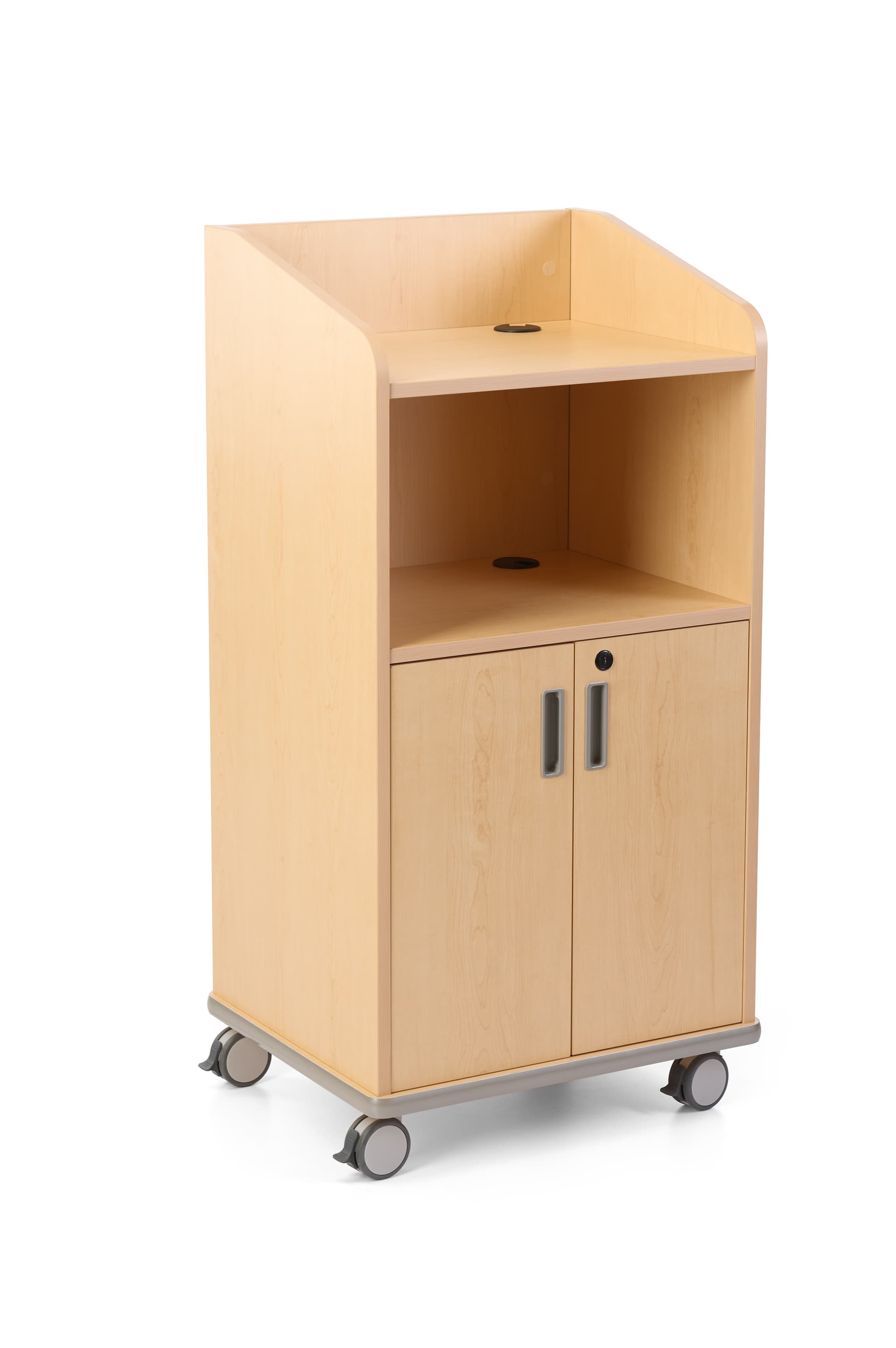 Modern Floor Lectern on Wheels in maple