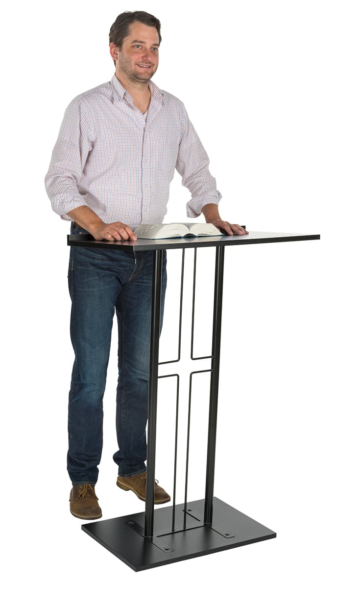 Black Cross Podium with Shaped Steel Posts