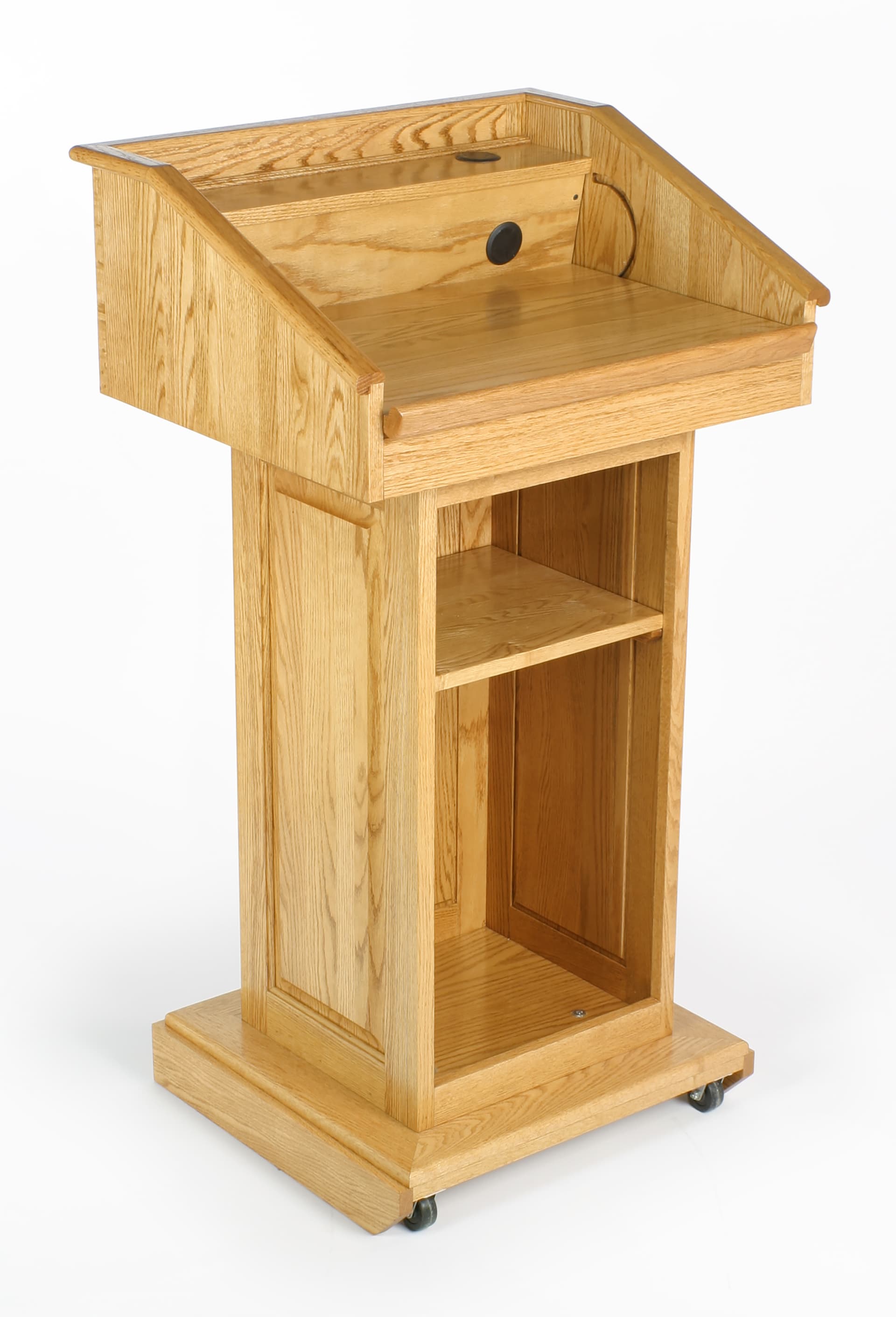 solid wood podium with light wood