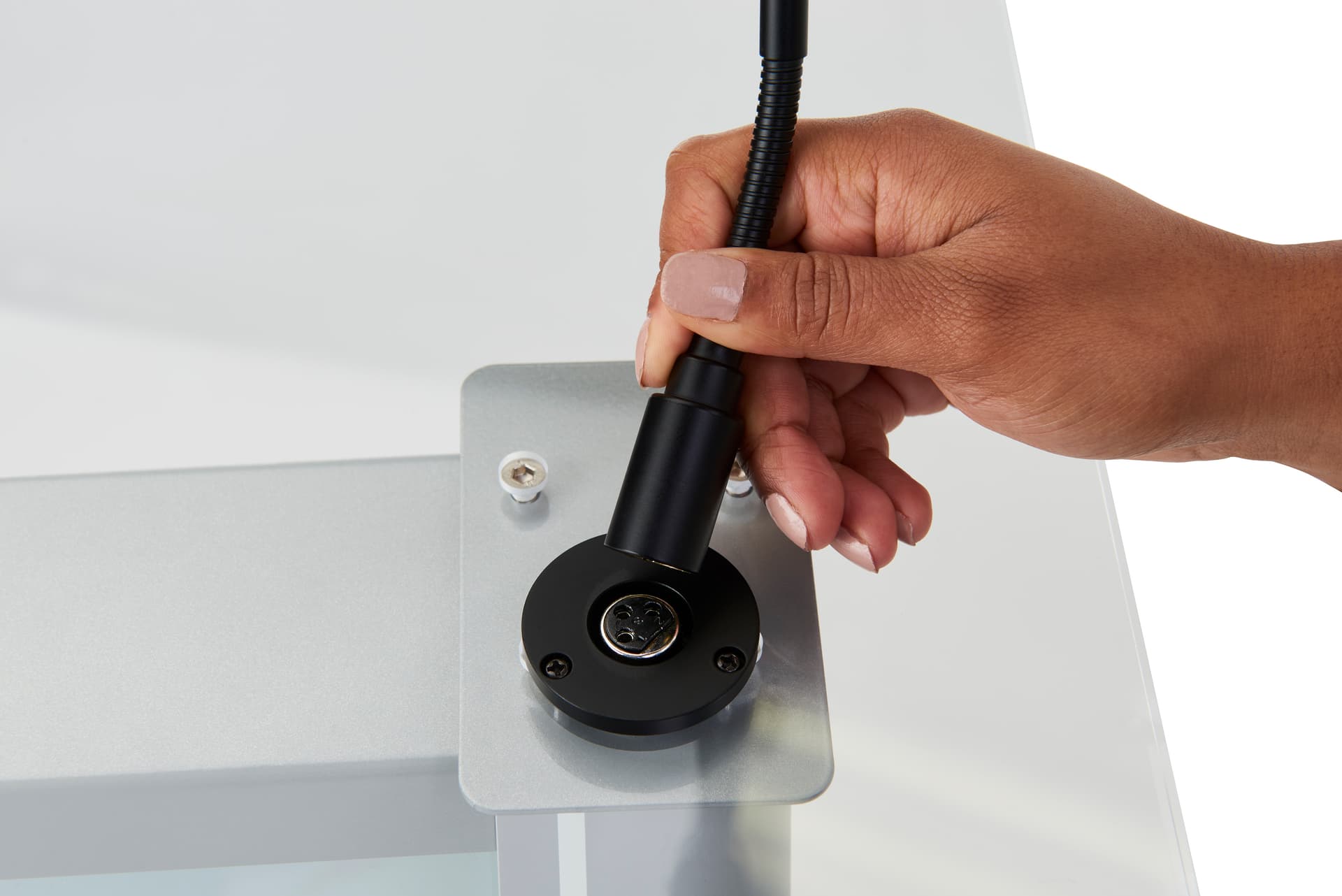 Frosted acrylic light up podium with logo and three-pin microphone socket