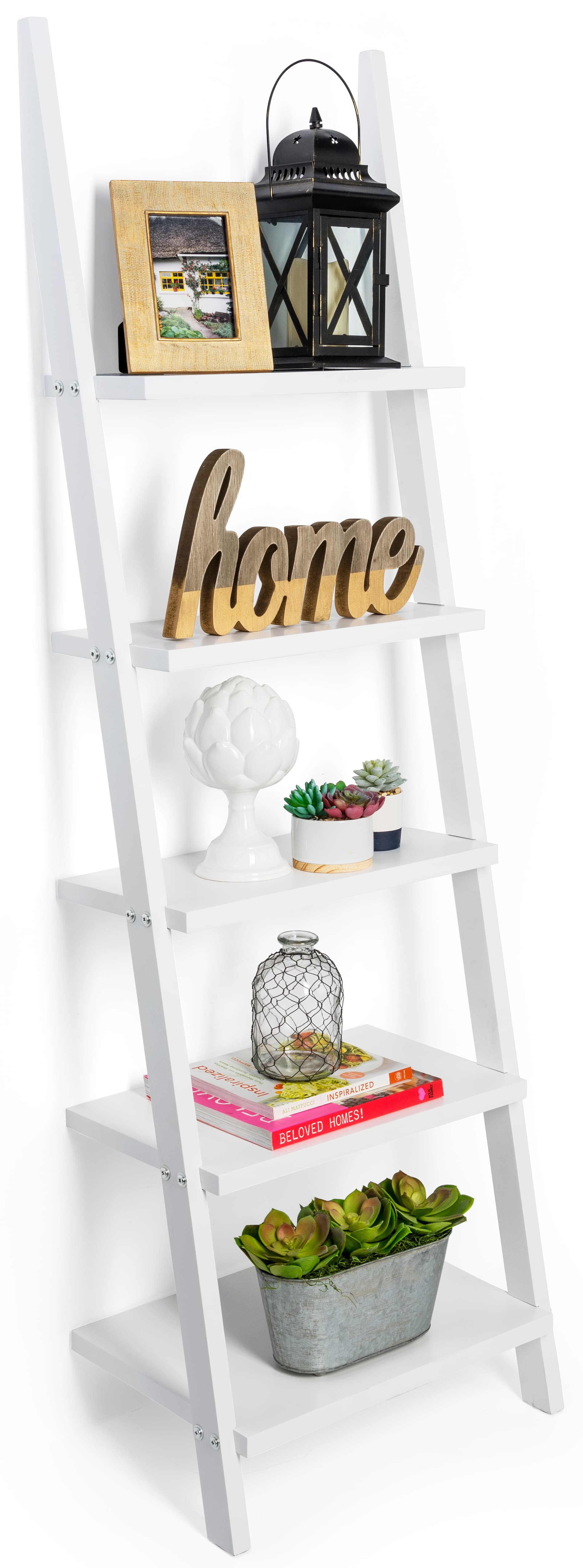 Leaning Ladder Shelves with 5 Storage Platforms