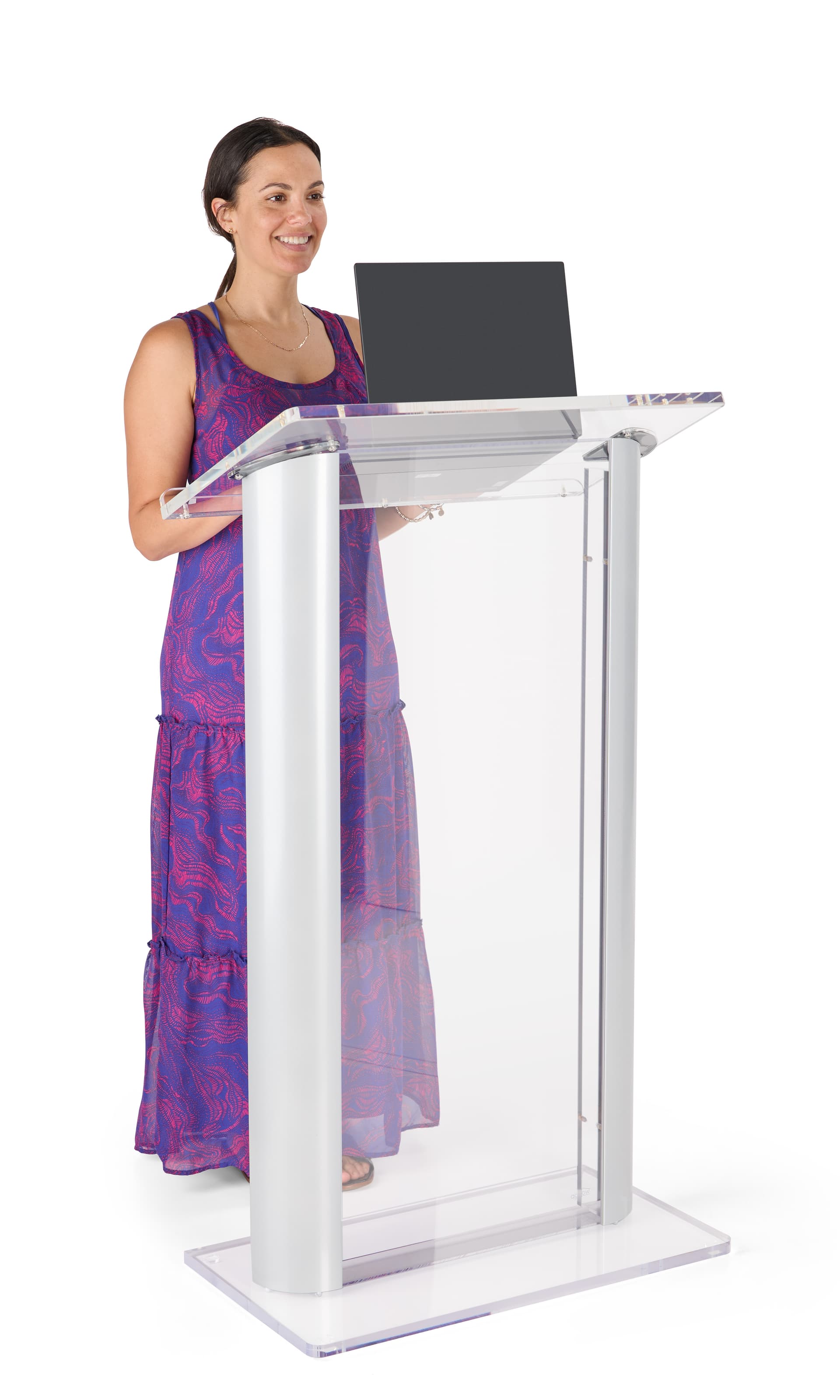 Clear acrylic podium is 48" tall