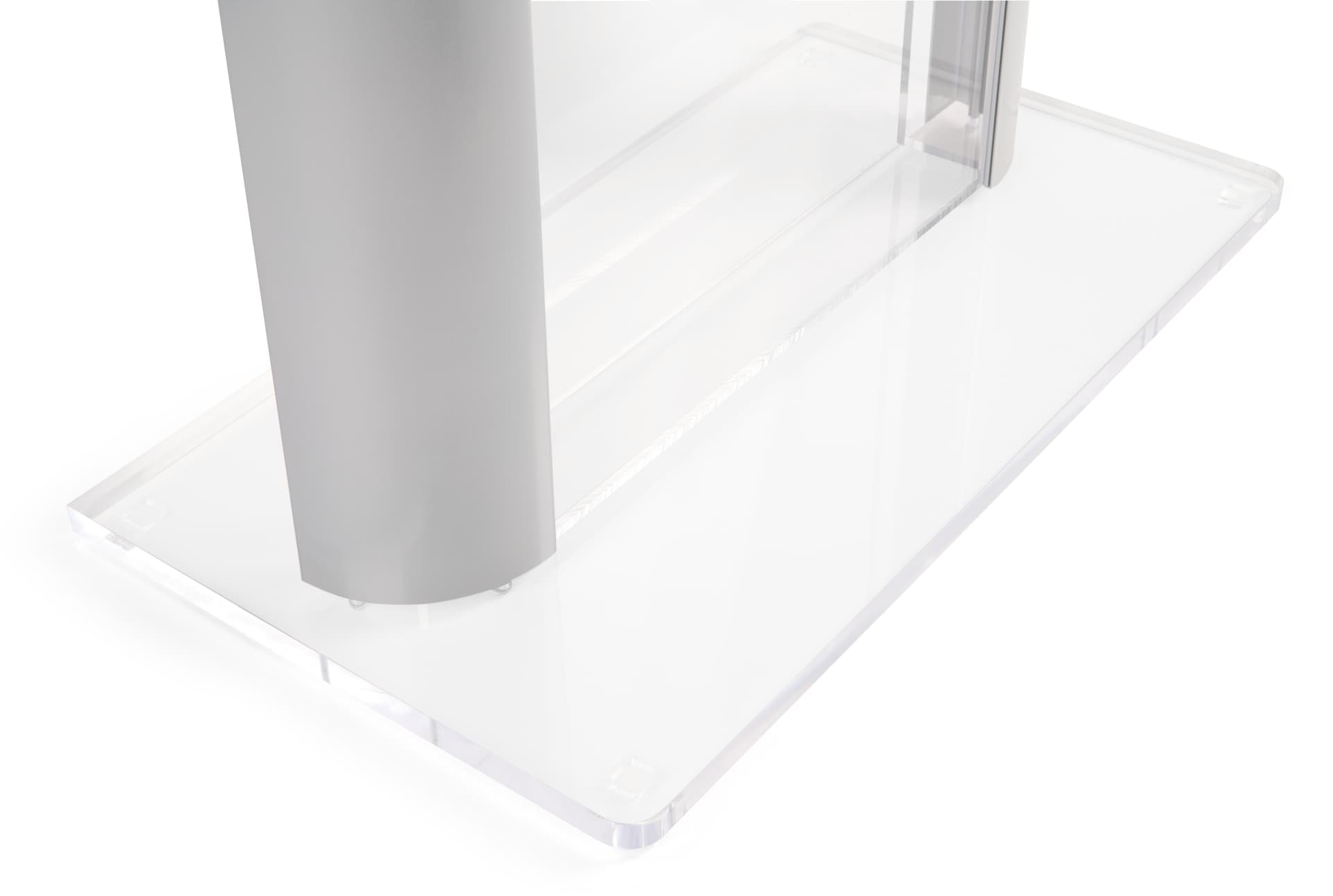 Clear acrylic podium with 26.75"w x 14.75"d base