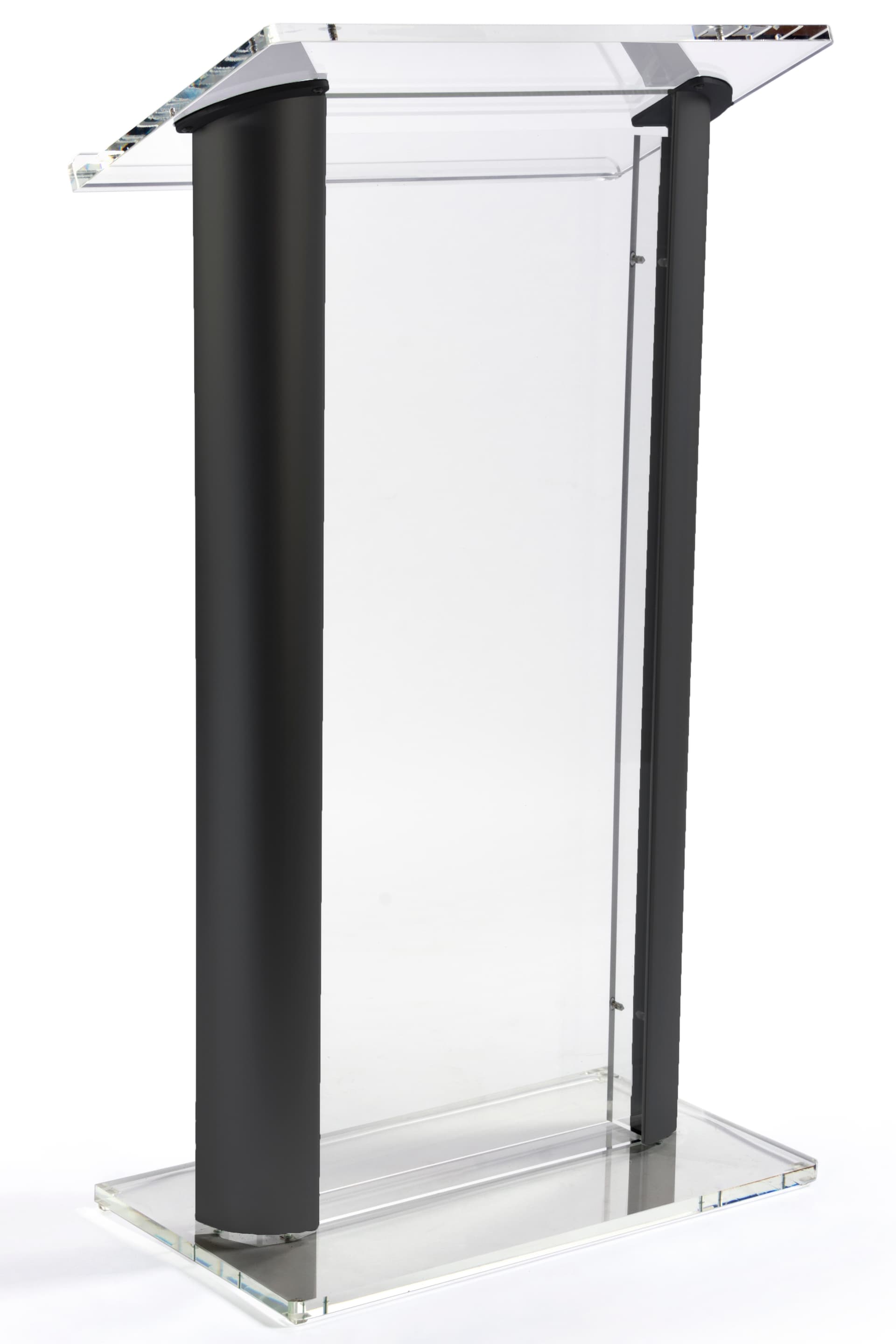 Black podium lectern with clear acrylic front panel