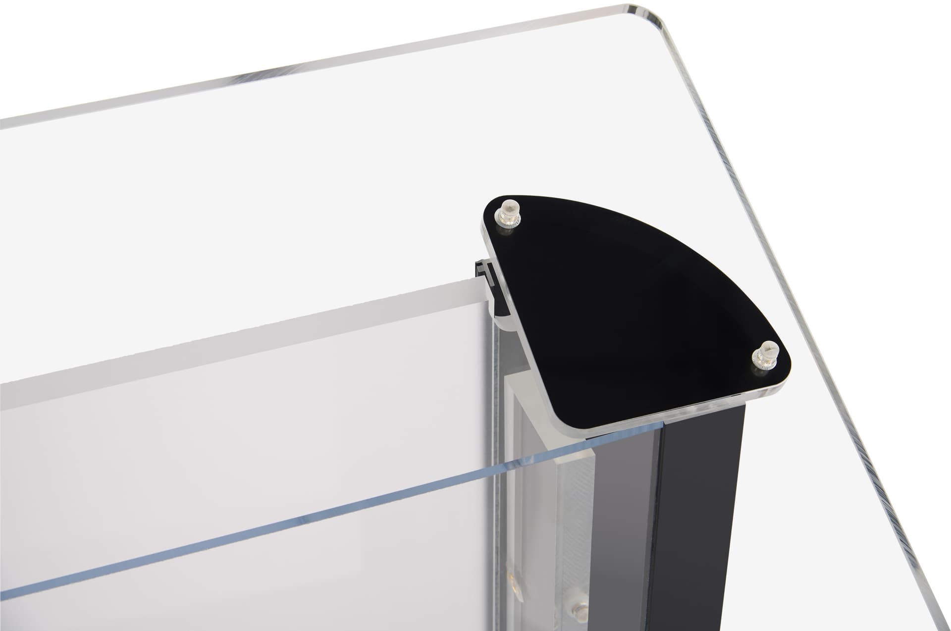 Acrylic and black podium with metal plate support
