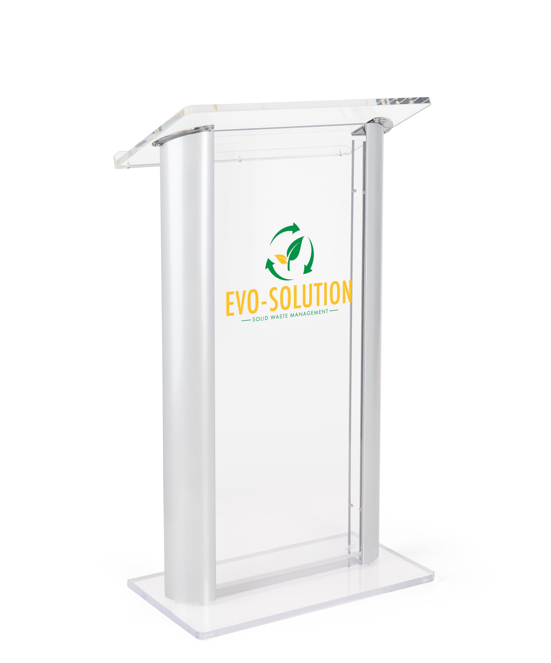 Custom graphic plexiglass podium with vibrant artwork