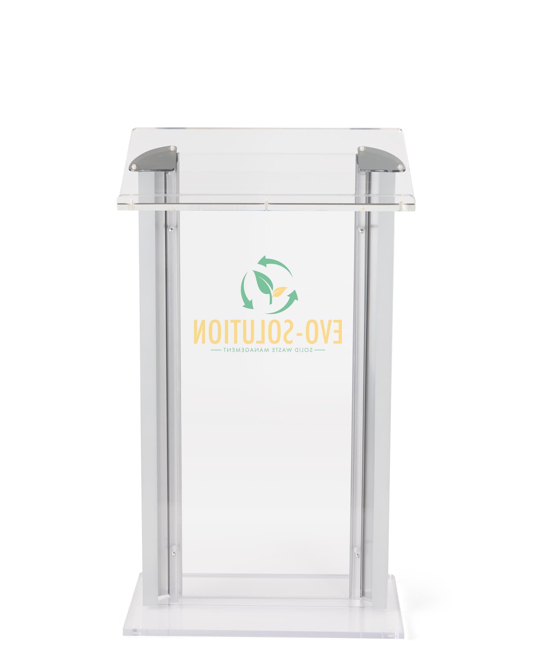 Rear view of the recycled acrylic podium