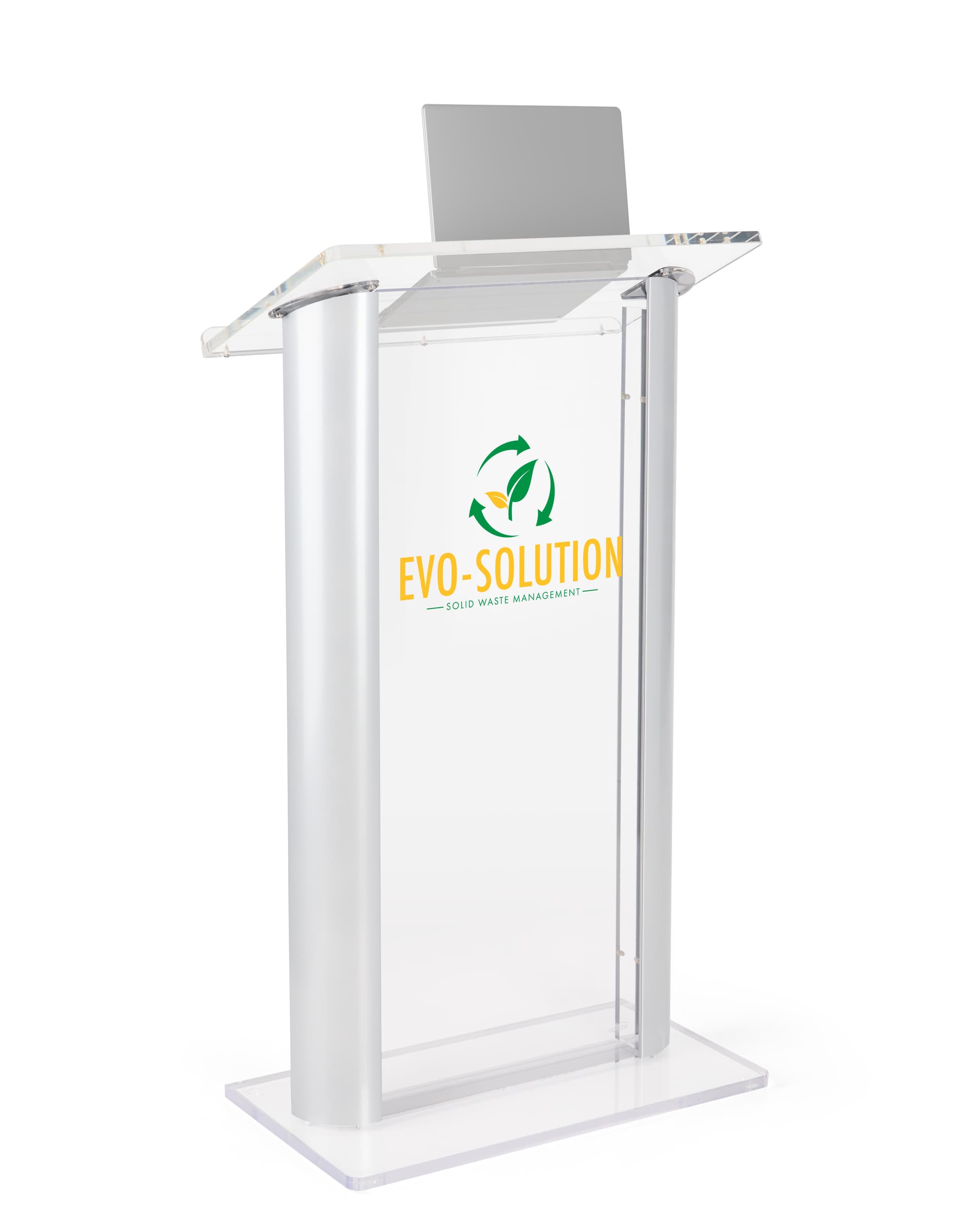 Custom graphic plexiglass podium made with recycled acrylic