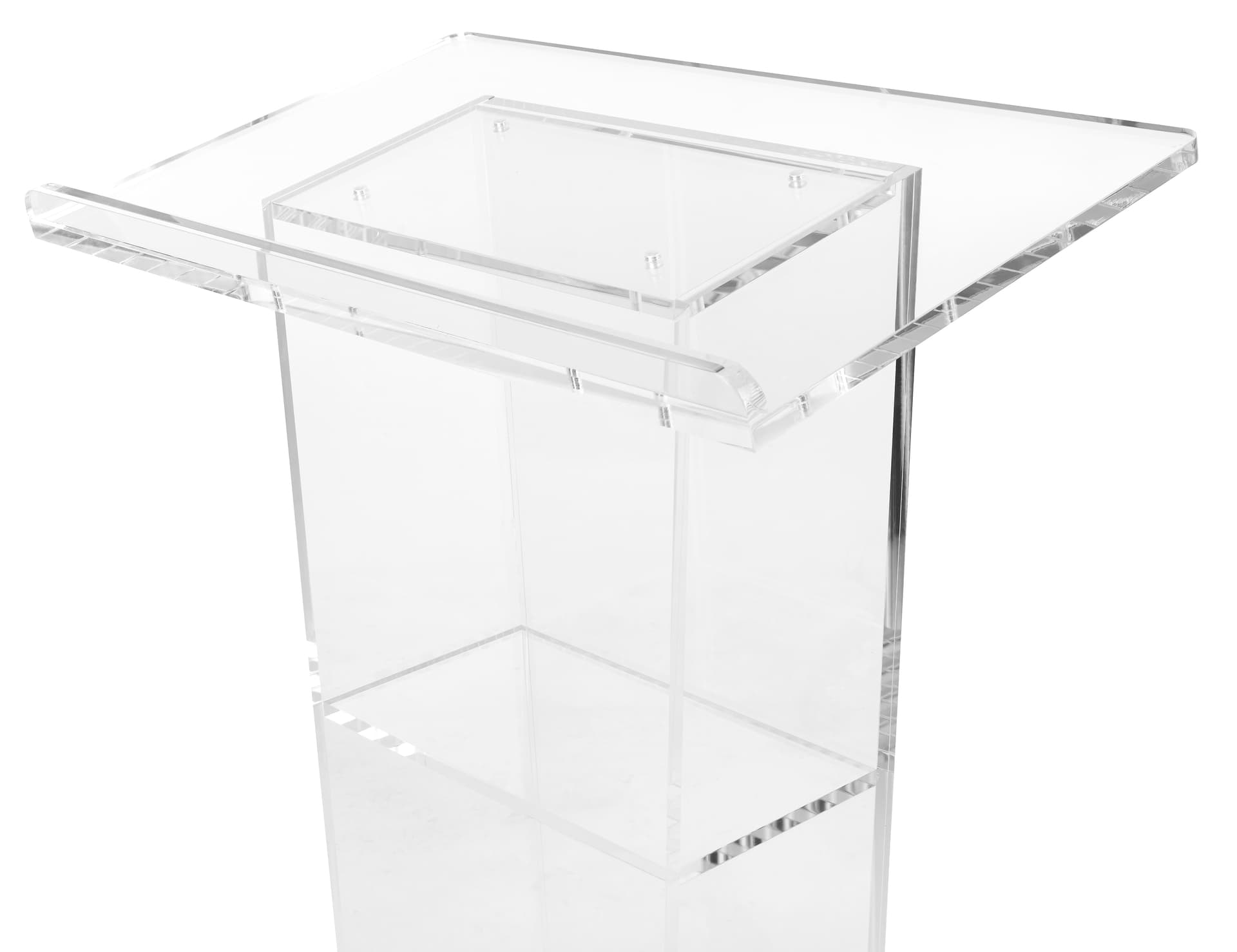 Acrylic pulpit with shelves