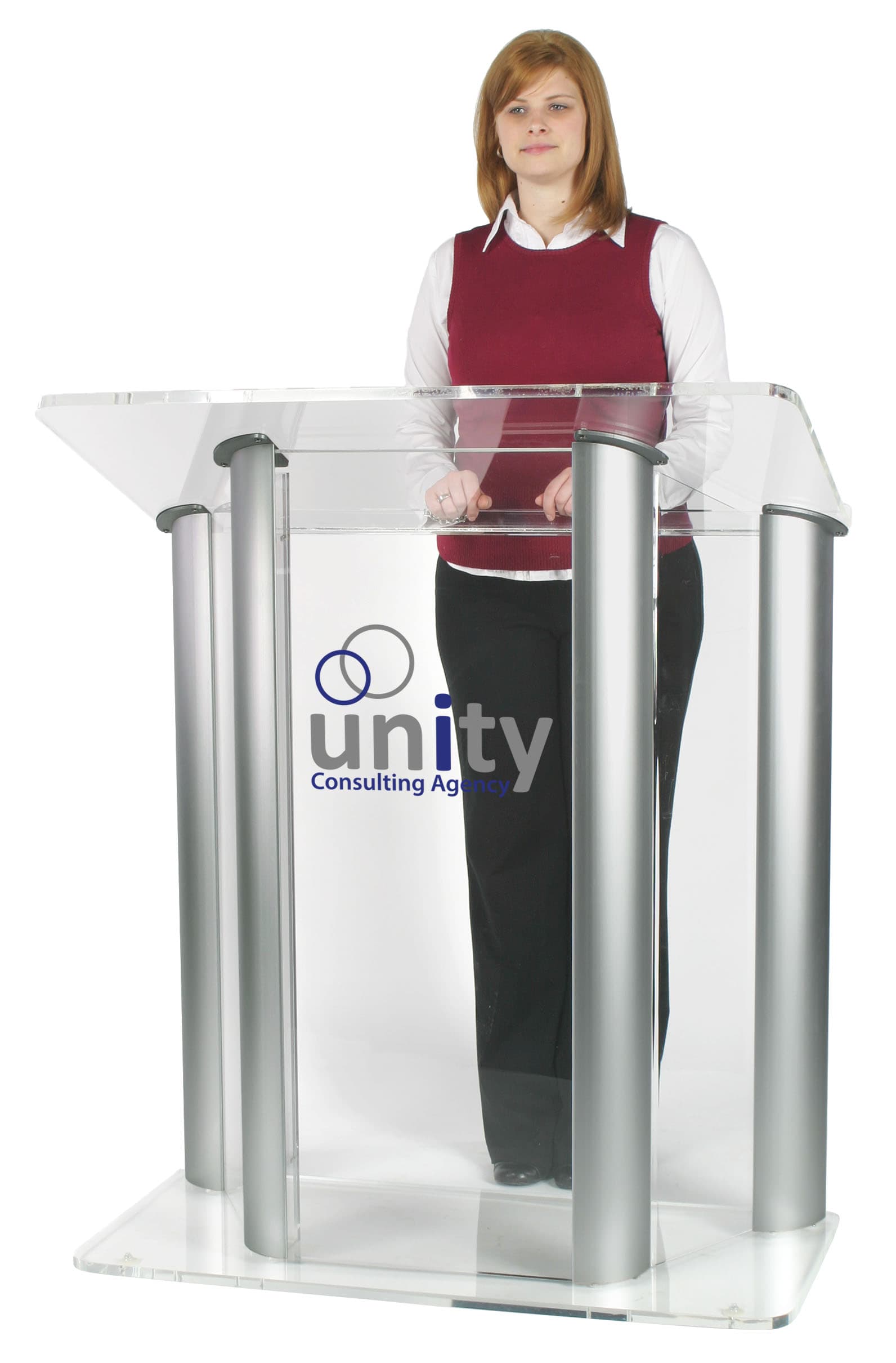 Large Lucite Lectern with 2-Color Graphic, Floor Standing